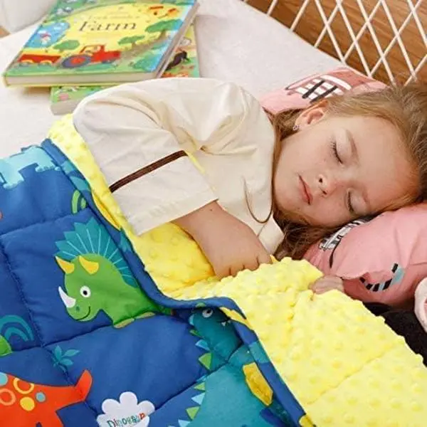 Weighted Blanket 3 lbs,Ultra Cozy Minky Fleece and  Sided with Cartoon Patterns, Reversible Heavy Blanket  for Sleeping, 36x48 inches, Blue Dinosaur Park