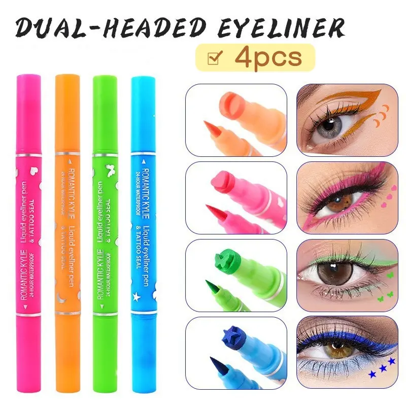 4pcs Colorful Dual-Ended Eyeliner Pens, Waterproof Long-Lasting Liquid Eyeliners, Perfect for Halloween, Christmas, Cosplay Parties, Cosmetic