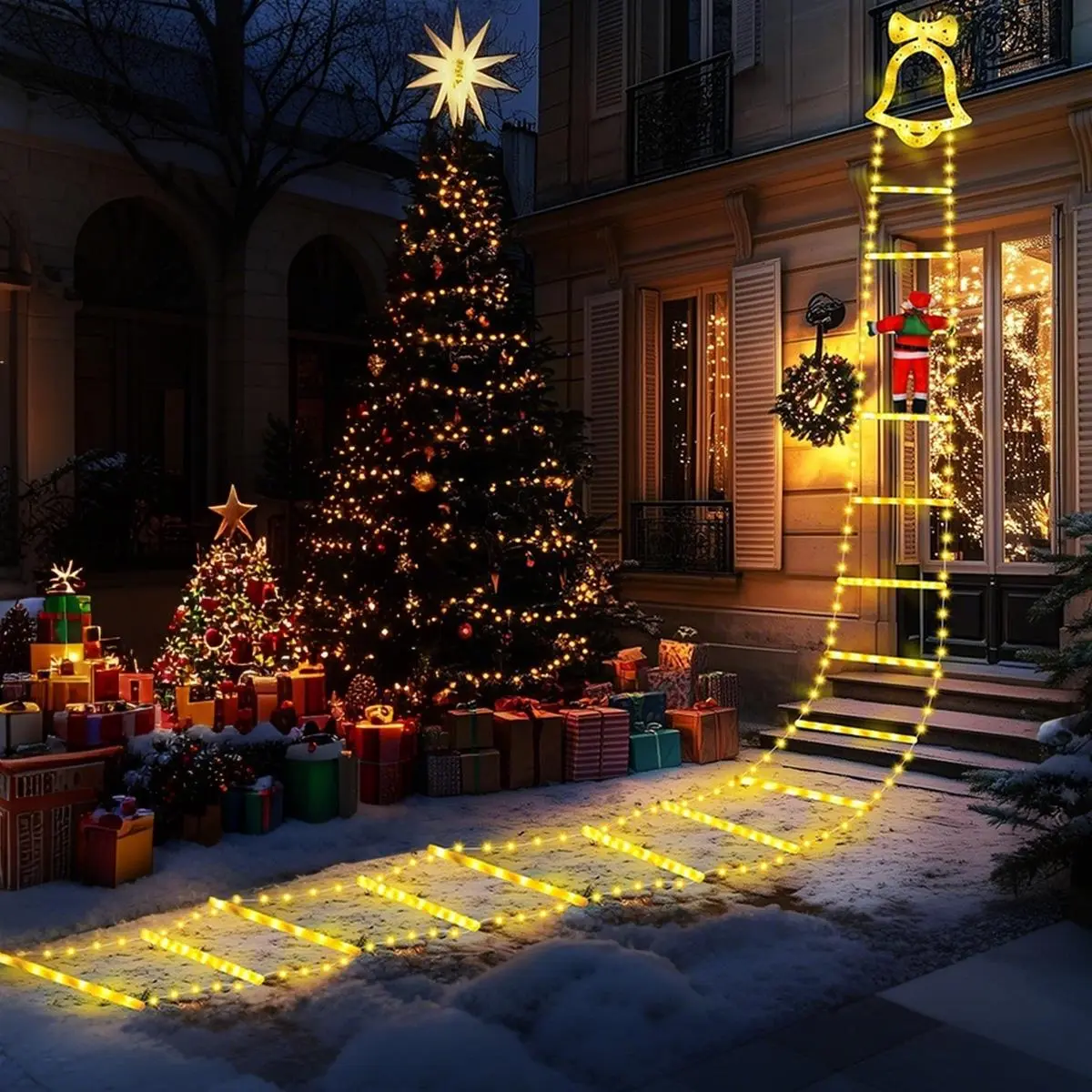 Christmas Santa Climbing Ladder Light, 10.5ft Colorful Multicolor LED Lights, 8 Flashing Modes, Wall-Window Decor, USB Plug, IP44 Waterproof Indoor-Outdoor Home Festive Decoration, Colorful Lights