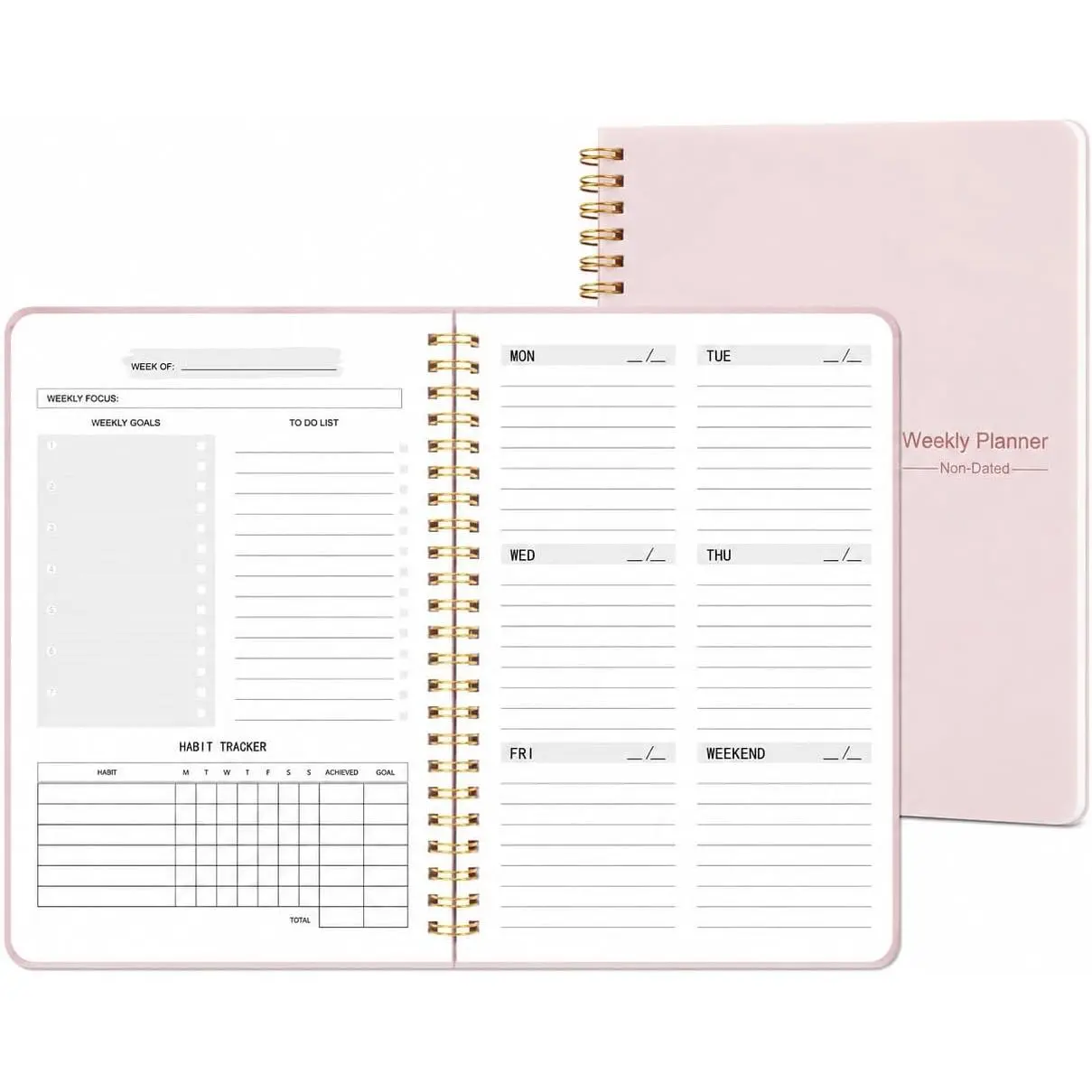 Undated Weekly Planner Notebook, 52-Week To-Do List Organizer with Weekly Goals, Habit  and Priority Planner, Spiral Bound 5.7" x 8" Planner for Women and Men