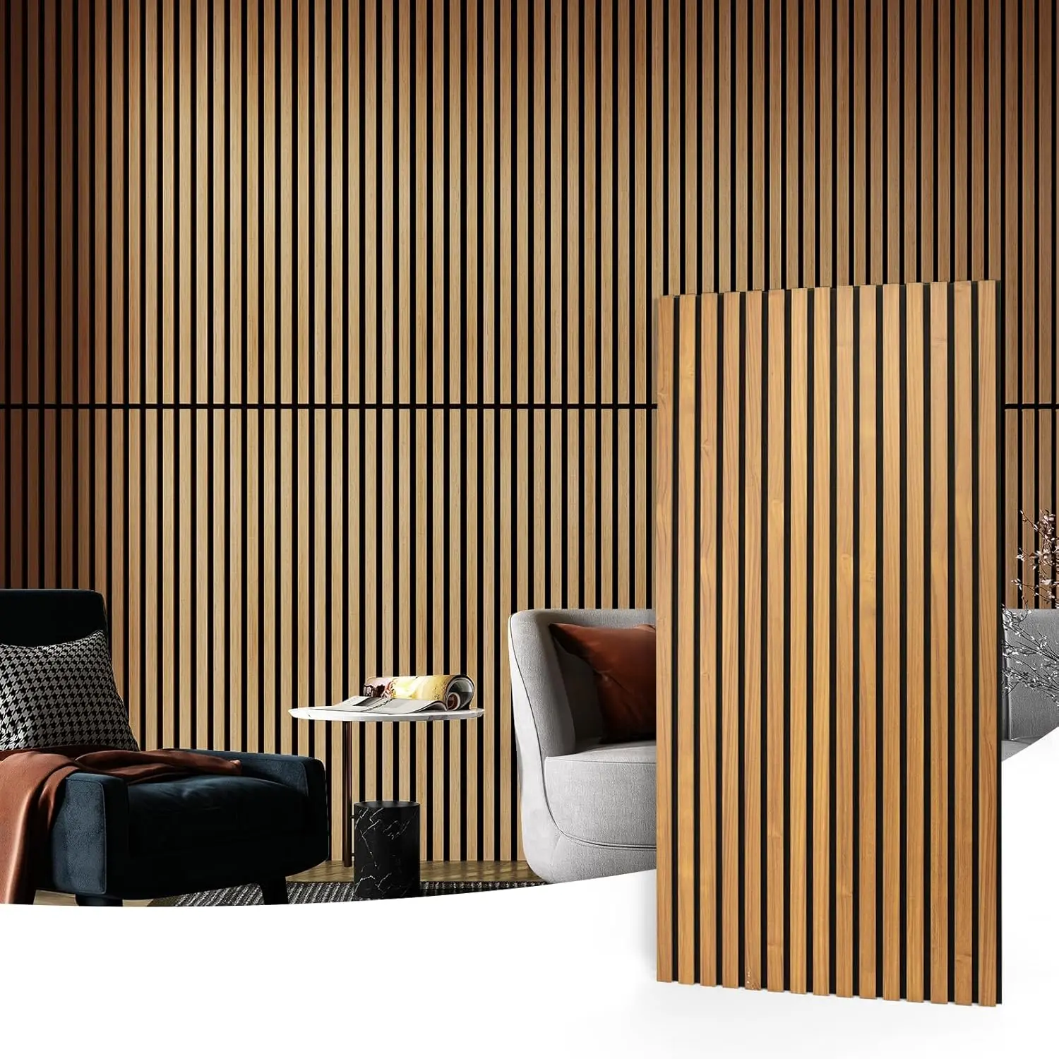 Wood Slat Acoustic Wall Panels - 2PCS 4PCS Soundproof Wall Panels with MDF Wood Slats & Acoustic Felt Backing, Decorative Noise Reduction Panels for Home Theater Studio Bedroom Accent Wall