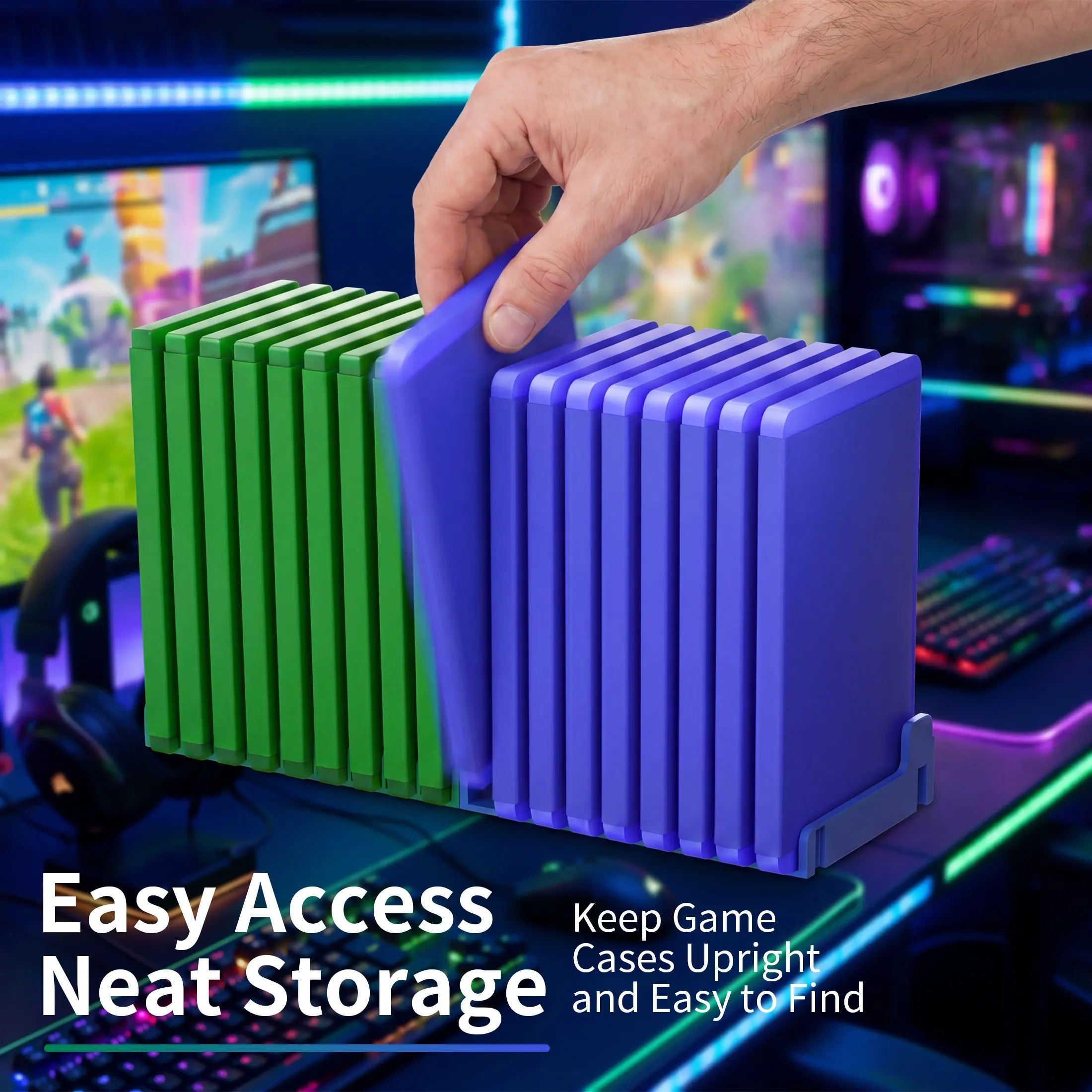 Modular Game Storage Organizer, Expandable Connectable Horizontal Game Box Rack, Playstation5/4, Xbox Series, Switch 2, Carbon Fiber Texture Gaming Desk Accessory