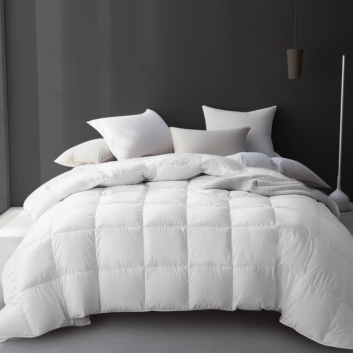King Size Luxury White Goose Feather Down Fiber Comforter, 100% Cotton Cover All-Season Duvet Insert, Medium Warmth Bedding with 8 Corner Loops, 106x90 in