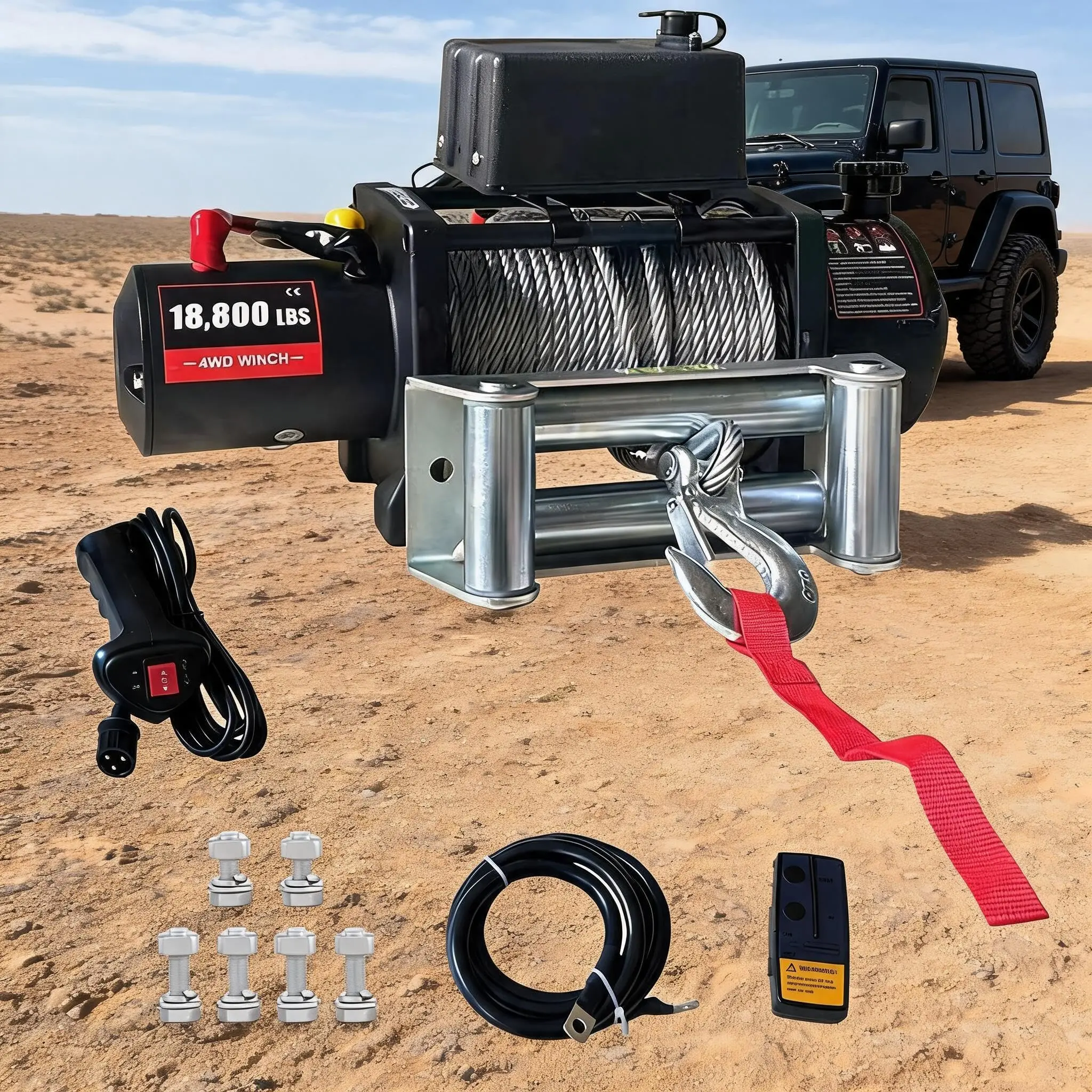 GARVEE Heavy Duty 18800 lbs Electric Winch with IP67 Waterproof Rating, 12V Recovery Winch Featuring 80ft Steel Cable and Wireless Remote Control for Truck, ATV, UTV, and Off-Road Use