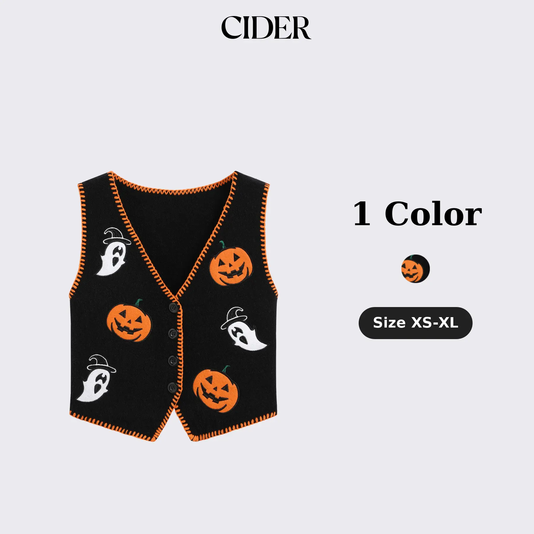 Cider Knitted V-neck Pumpkin Ghost Contrasting Binding Vest