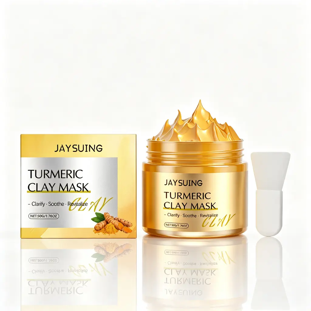 JAUSUING Bio-Collagen Turmeric Vitamin C Clay Facial Mask - Kaolin & Bentonite Clay, Deep Penetration, Brightening, Pore Detox, Dark Spot Correction, Oil Control, Hydrate, Glossy Smooth Finish | With Applicator Brush