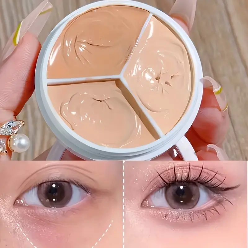 JUJU DREAM Tri-Color Cream Concealer Palette, Brightening Skin Concealer, 3-in-1 Concealer, Color Correct, Brighten & Contour, High Coverage Hide Dark Circles, Acne Spots & Blemishes, Hydrating Non-caking Formula, Waterproof Sweat Resistant Long Wear