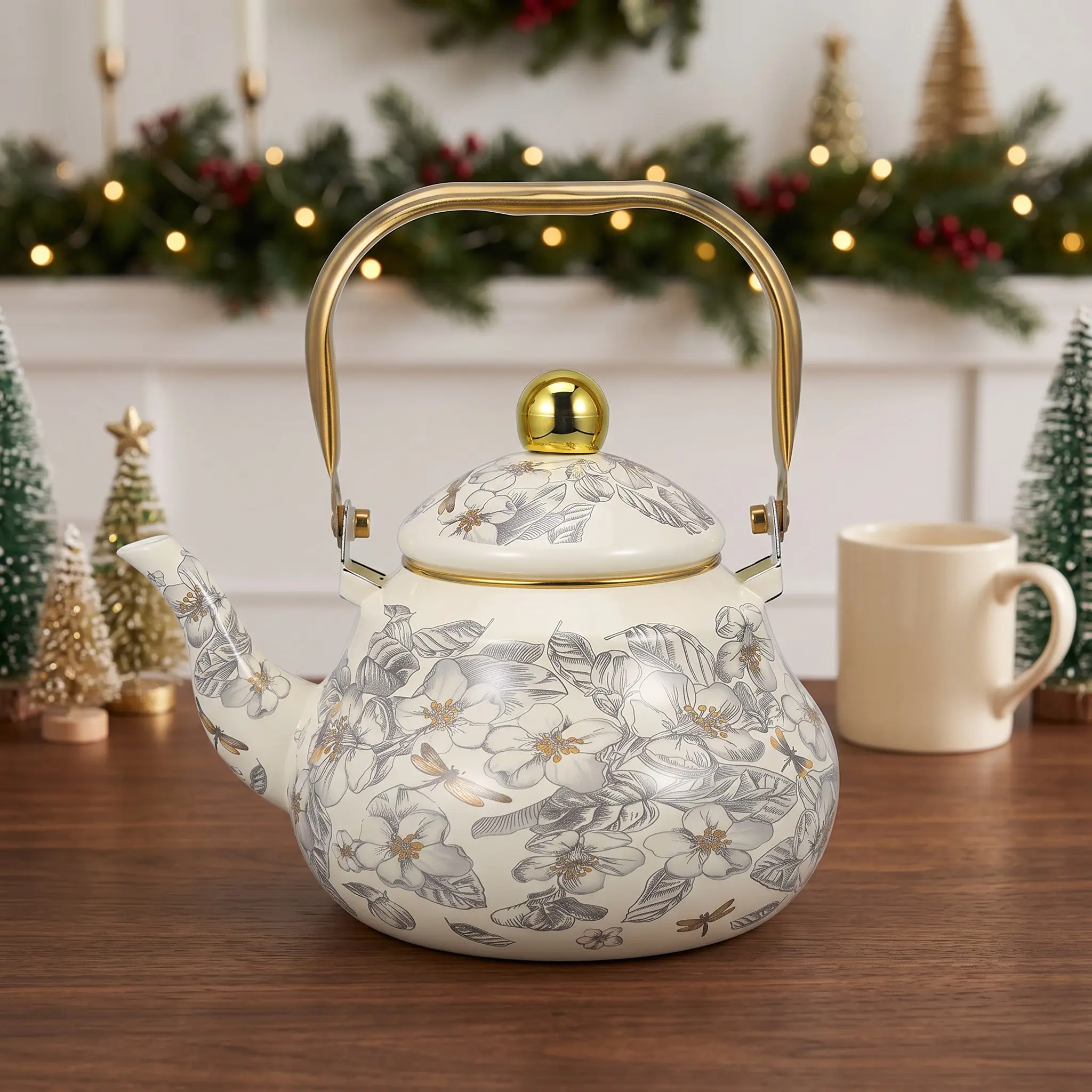 Vintage Enamel Water Kettle, British Tea Pot, Coffee Maker, Handmade, Ideal for Tea House, Kitchen, Outdoor Afternoon Tea, Gift