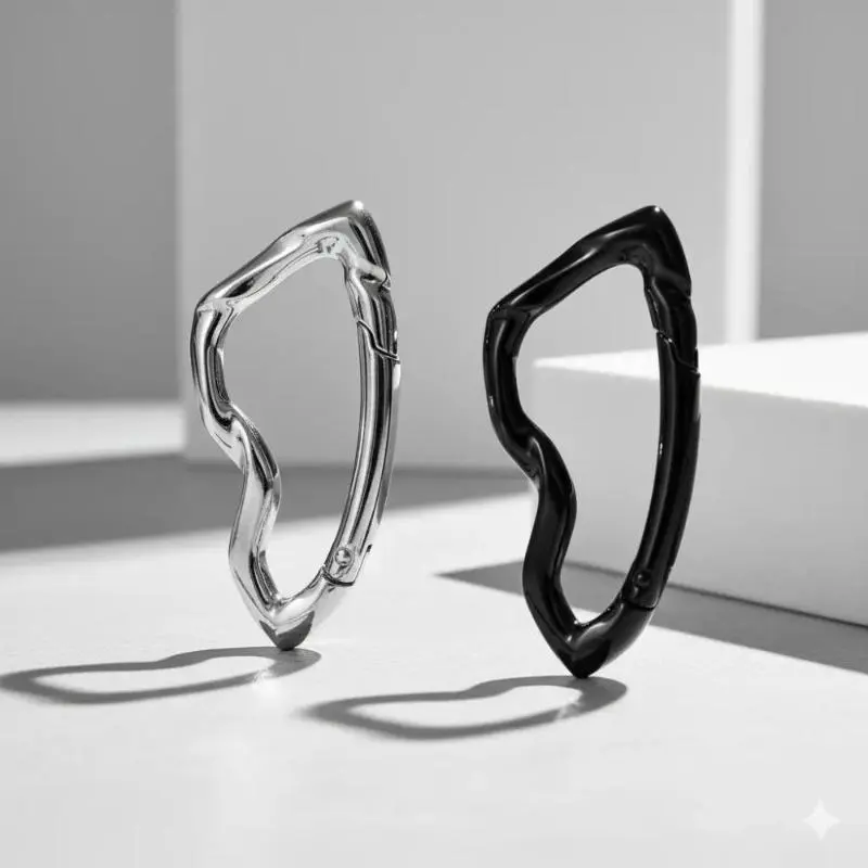 Unisex Minimalist Silver Stainless Steel Carabiner Keychains (2Pcs) - Compact EDC Belt Loop Clips, Silent Stress Relief Fidget Keyrings, Spring Gate, Black Alt Style Gift Keychain Clipping Accessories for Abstract Adults, Fashion Lovers