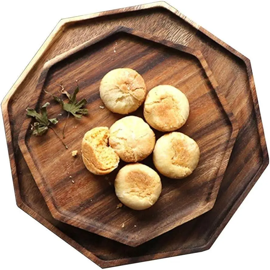 Acacia Wood Charcuterie Board Cheese Serving Platter Wooden Party Food Tray 2Pcs Cute Charcuterie Boards Round Trays Cookie Platters Christmas Decor Serving Ware Dish Hosting Essentials Charger Plate