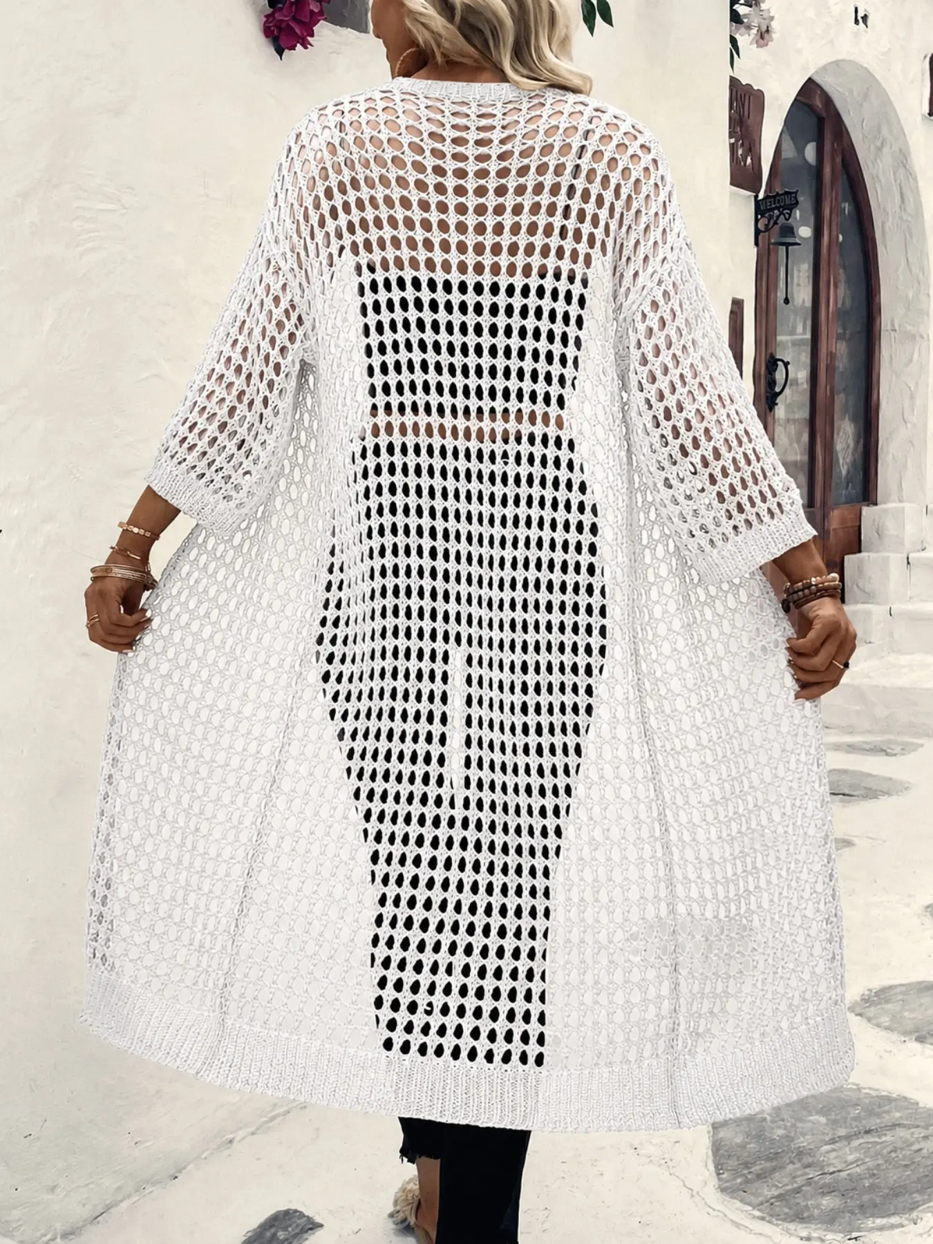 Women's Summer Lightweight Baggy Mesh Long Sleeve Cardigan, Lazy Style Chic Sun Protection Outerwear, Breathable Knit Sweater for Warm Weather