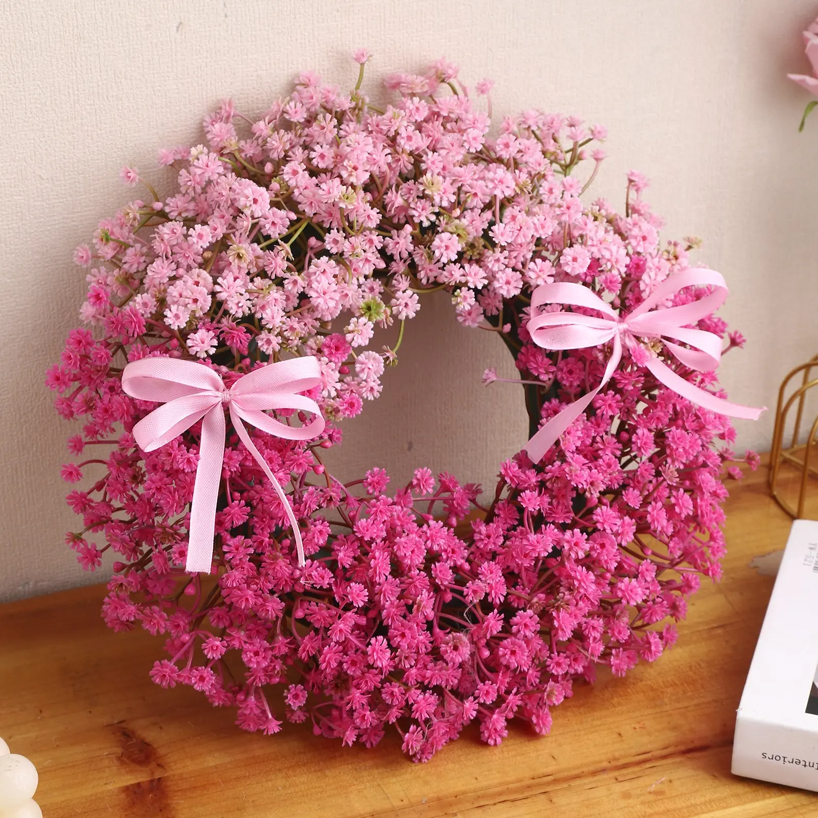 Handmade Breath Wreath, Flowers, Decorative Faux Flowers, Cozy Farmhouse Style, Diameter 30cm, Lightweight 210g, Perfect for Doorway Decor