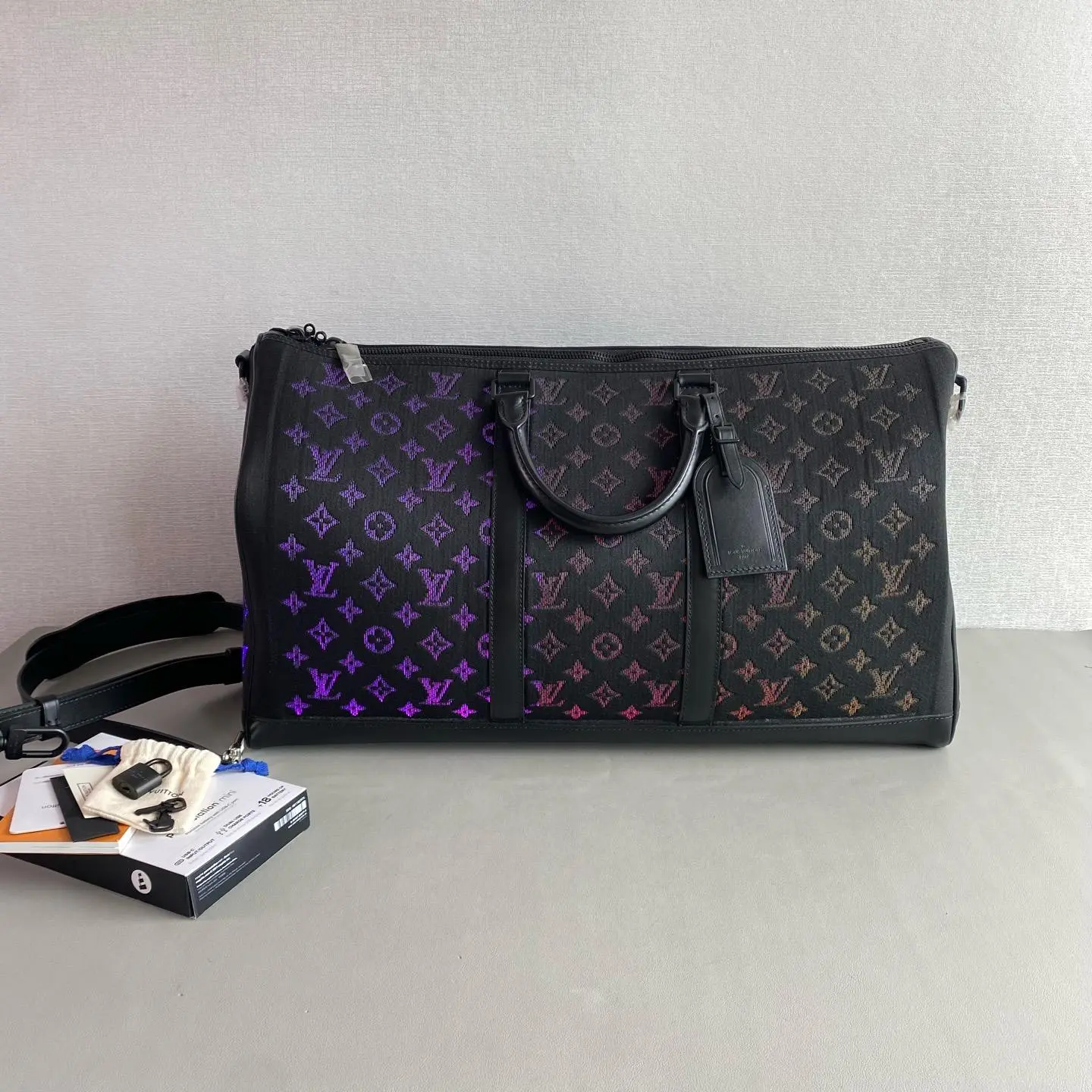 Pre-owned Louis Vuitton 2019 Black Jacquard Multicolor Light Up Keepall Bandouliere 50