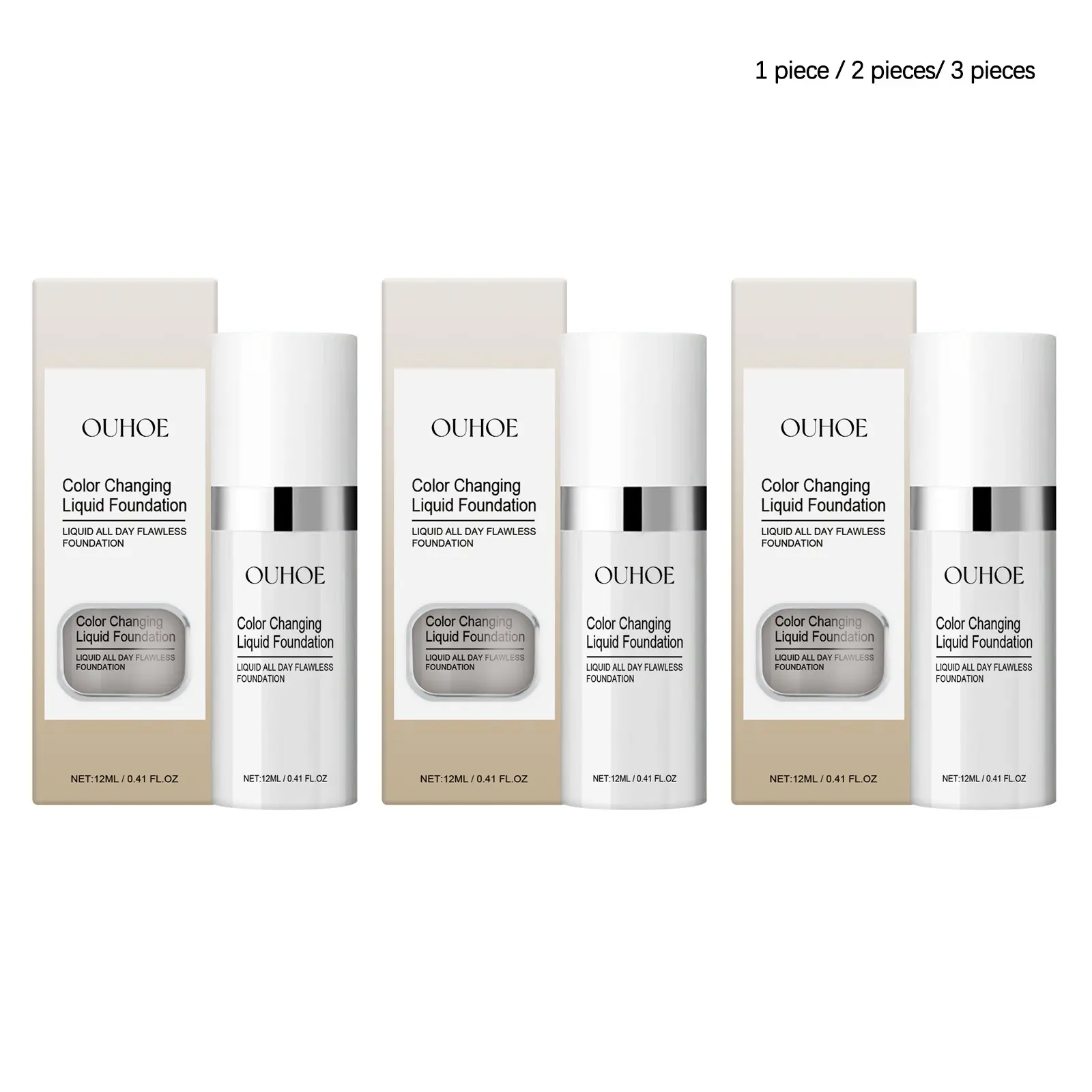 Temperature-Responsive Foundation Liquid (12ML/12ML*2/12ML*3), Natural Finish, Lightweight Makeup, Smooth Hydrating Foundation
