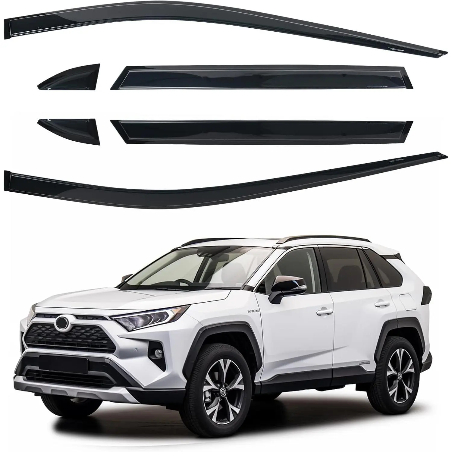 Side Window Visor Kit, 6-Piece Pre-Cut Tape Thick Acrylic Rain Guard Set for Toyota RAV4 2019-2024 In-Channel Vent Deflector