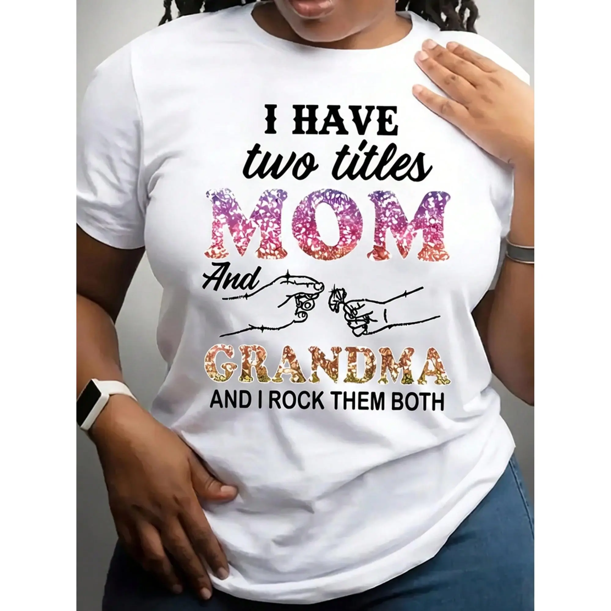 Women Role Grandma Mom   Short Sleeve Round Neck Blouse With Mom Lettering Spring Summer  Attire For Mother's Day Gift Machine Washable Comfy Fit For Wear Suitable For Mom And Grandma girlfriend athletic style  independence sport