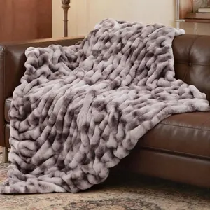 Ultra Soft Luxury Faux  Throw Blanket for Couch, Fuzzy  Plush Warm Cozy Ruched Blanket for Sofa Bedroom Living Room, Elegant  Idea for Women (50"x60",Tie-dye Taupe)