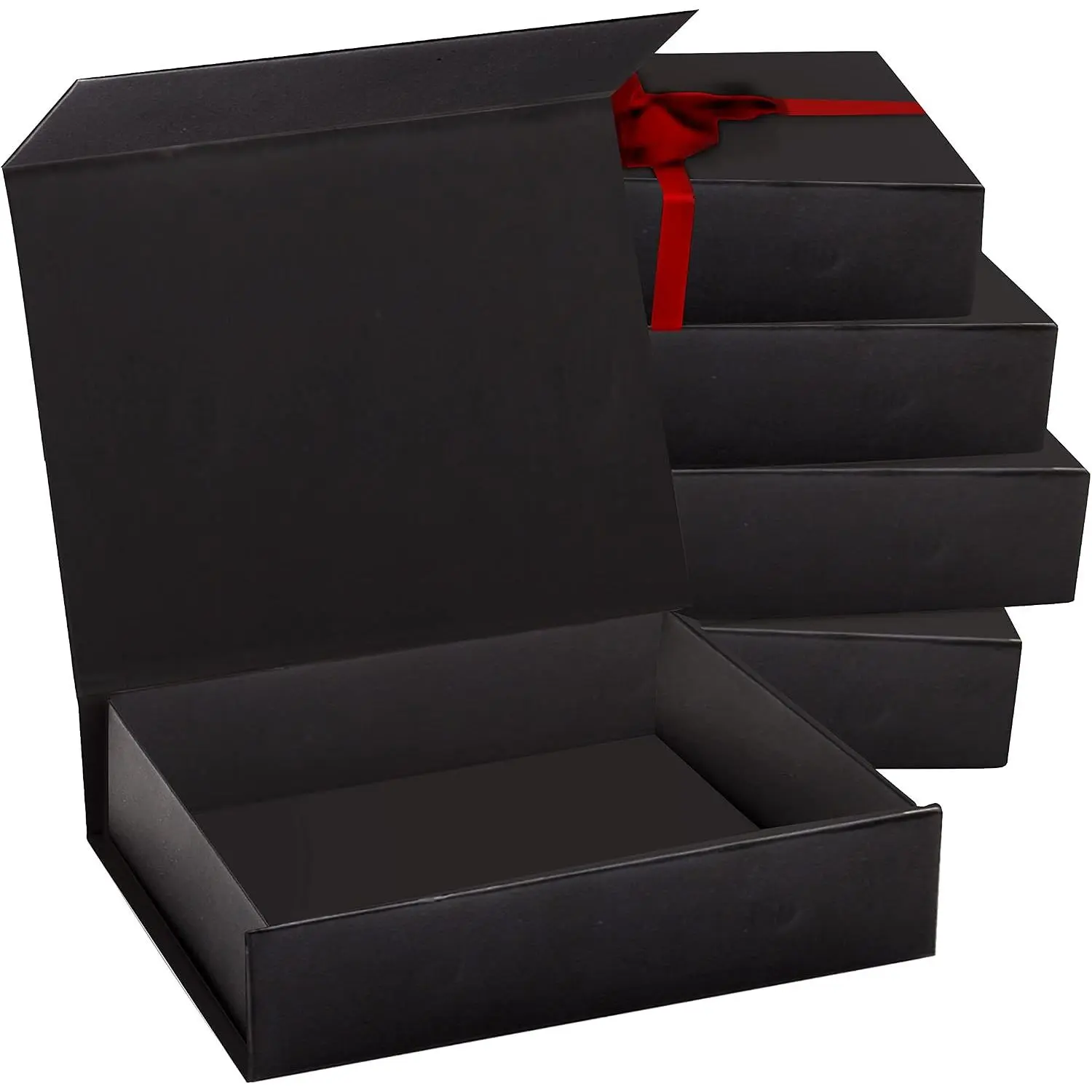 2 Pack Black Hard  Box with  Closure Lid 7" x 5" x 1.6" Rectangle Boxes For Gifts With Black Glossy Finish (Black, 2 Boxes)