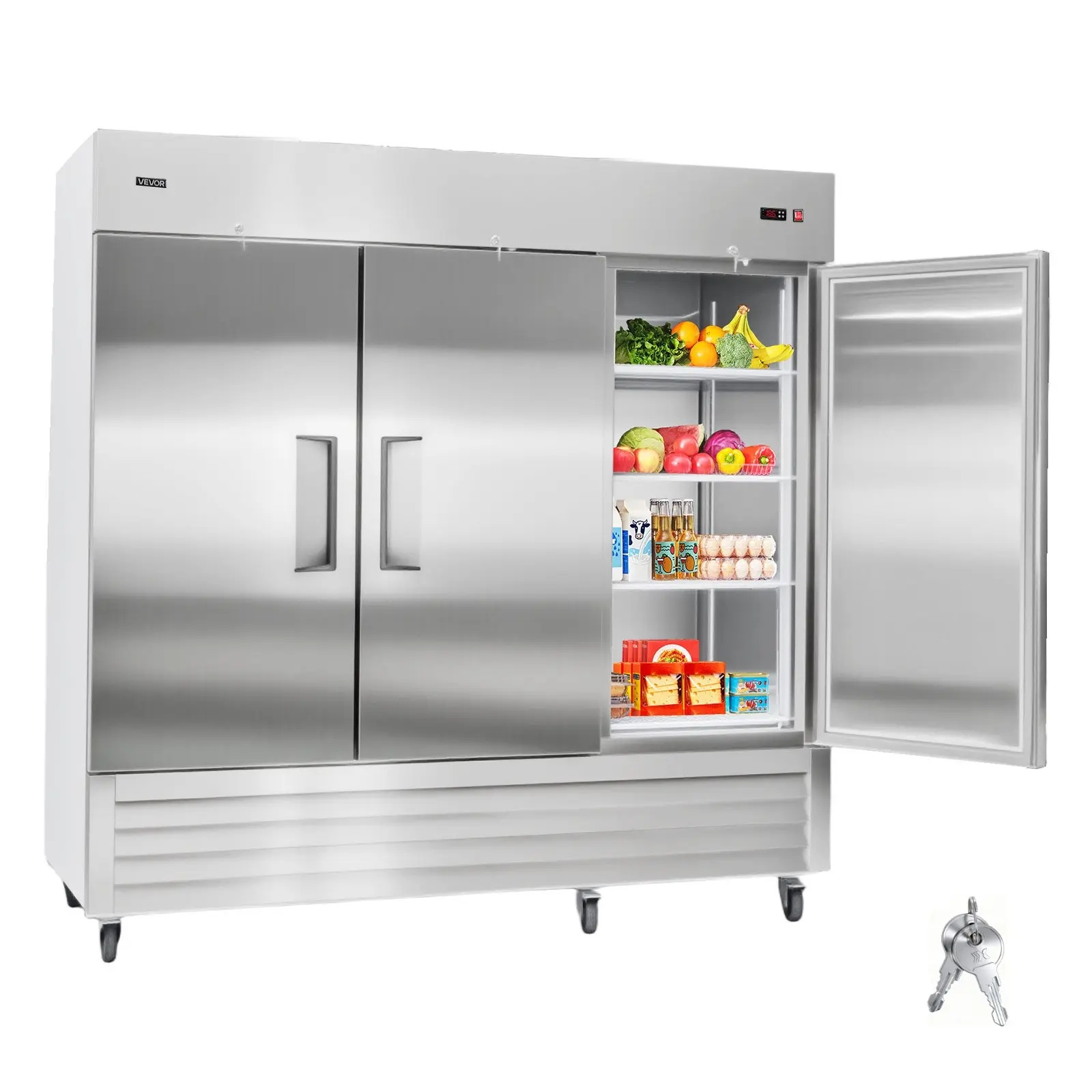 VEVOR Commercial Reach-In Refrigerator 85" W, 69 Cu. Ft Stainless Steel Upright Refrigerator with Three Doors, Auto-Defrost, 12 Adjustable Shelves, 32 to 50 Temp Control, ETL Certified