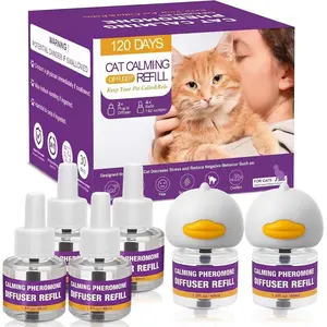 Cat Calming Pheromone Diffuser Kit, 2 Plug-Ins + 4 Refills (48ml Each), Long-Lasting Stress & Anxiety Relief, Reduces Fighting, Spraying & Scratching, Safe & Drug-Free Comfort for All Cats and Kittens
