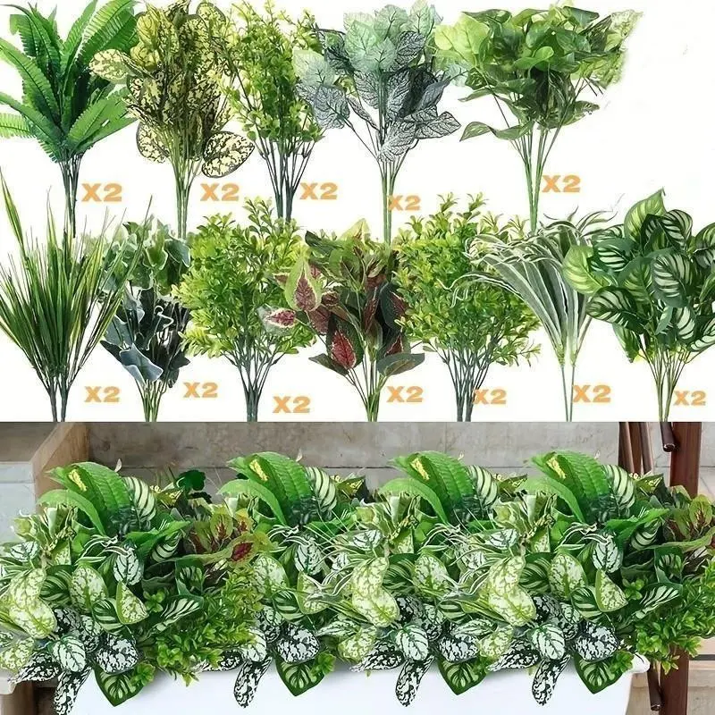 New 24-piece spring artificial Decorative flower plants, suitable for outdoor garden decoration. UV-resistant synthetic plants, suitable for various occasions for decoration. Wedding green plant decoration.