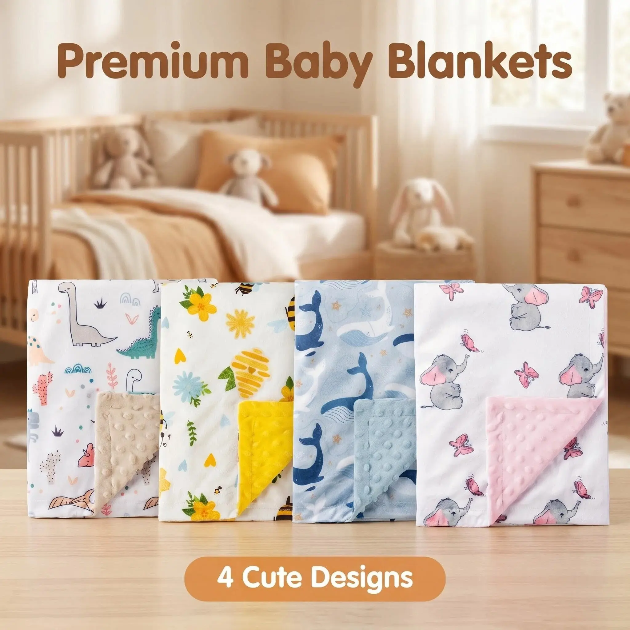 1 Pack Newborn Swaddle Blanket, Animal Printed Plush Dot Fleece Baby Receiving Wrap, Soft Skin Friendly Infant Cover Blanket, Machine Washable & Hand Washable, Washable Bedding, 4 Patterns for Toddler Home Daily Use