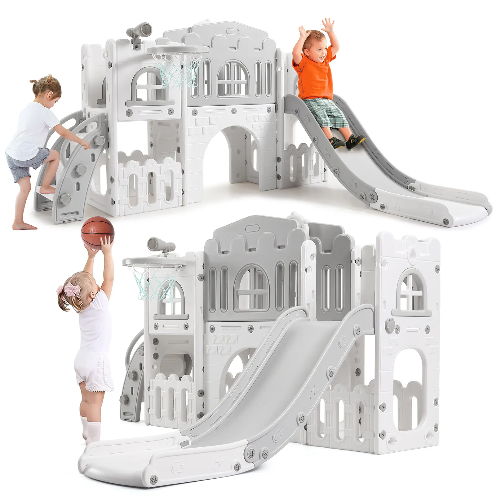 Toddler Climber and Slide Set - HDPE Kids Castle Play Toy with Basketball Hoop, Steering Wheel & Telescope for Indoor Backyard Playground,camping essentials