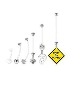 Mixed Style Belly Button Rings, Fashionable Belly Piercing Jewelry, Pregnancy Piercing Jewelry for Women & Girls, Trendy All-match & Exquisite Jewelry for Birthday Gift, Body Piercing Jewelry