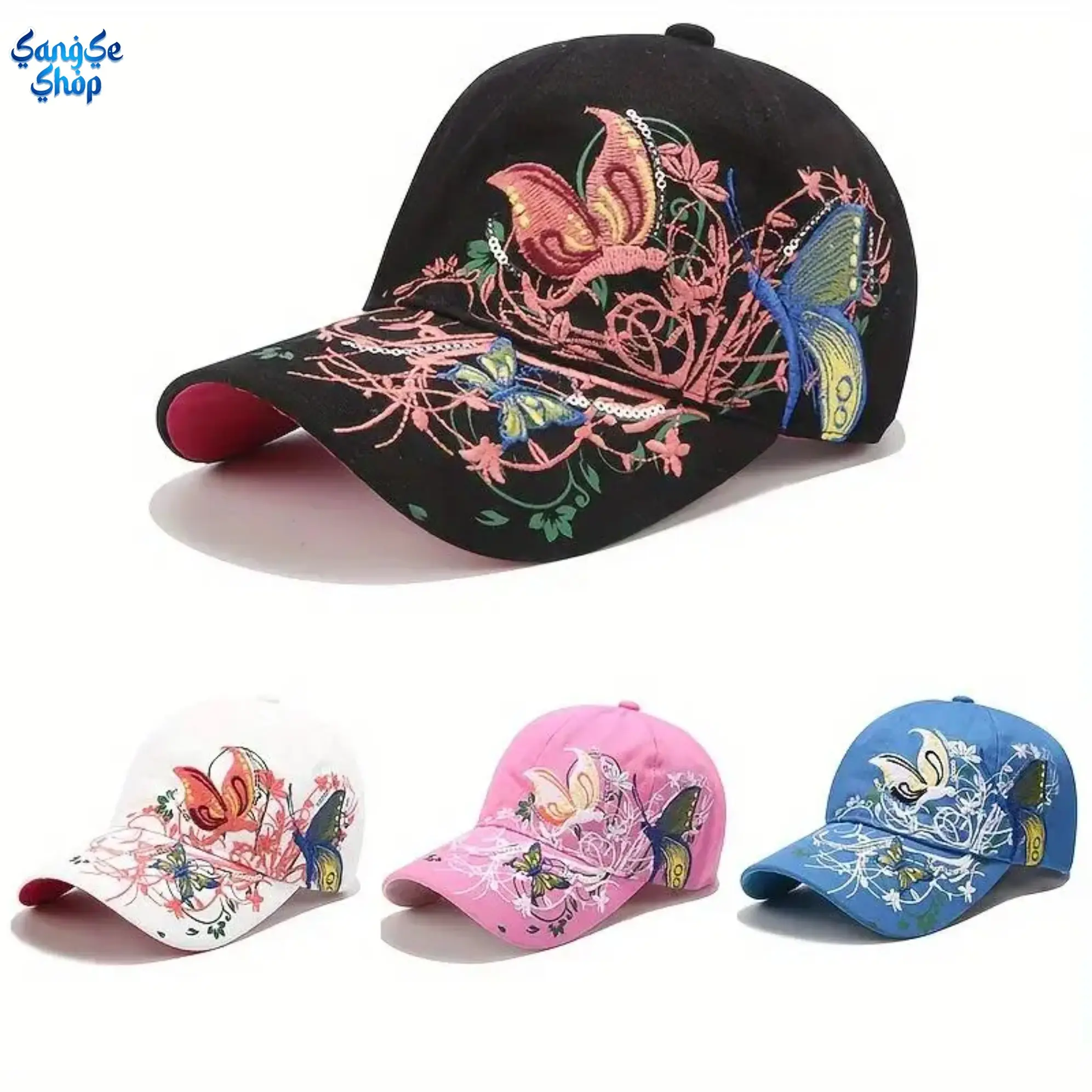 Aesthetic Butterfly Embroidered Baseball Cap for Women, Viral Y2K Street Style Cotton Hat, Trendy Ethnic Pattern Dad Cap, Lightweight Sun Protection Adjustable Fit, Perfect for Summer Outfits, Beach Days, Travel & Outdoor Adventures summerwins