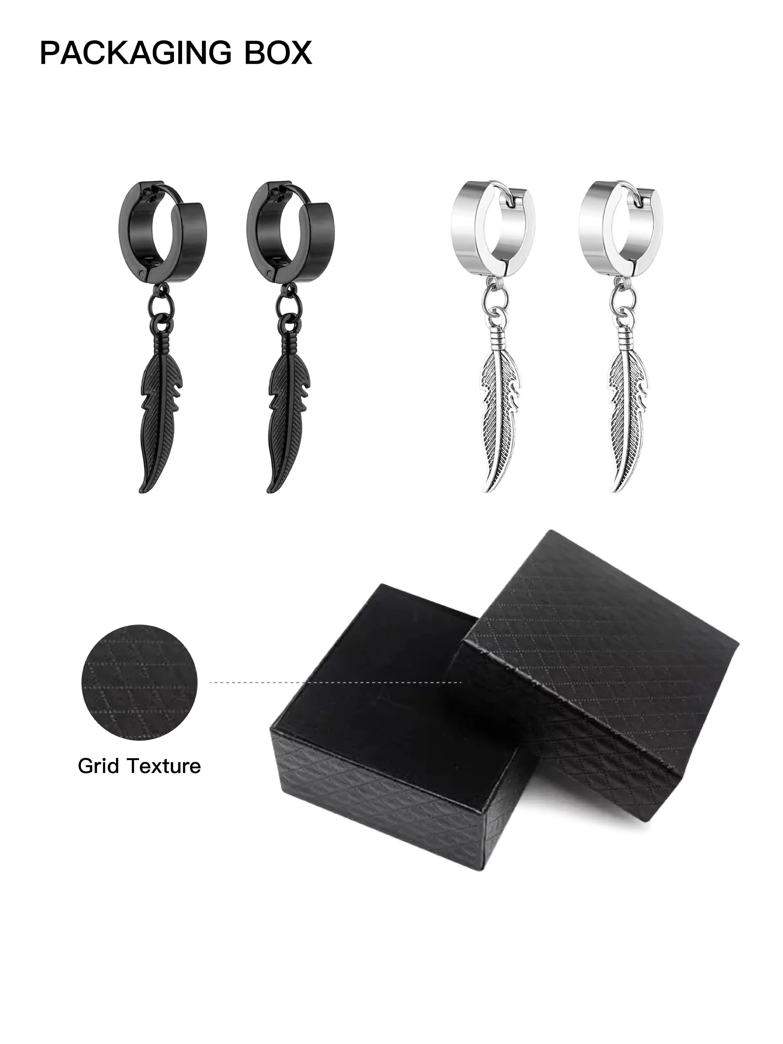 2 Colors Stainless Steel Hip Hop Feather Earrings Set, Unisex Ear Cuffs, Fashionable Daily Wear, Perfect Gift, Versatile Accessory