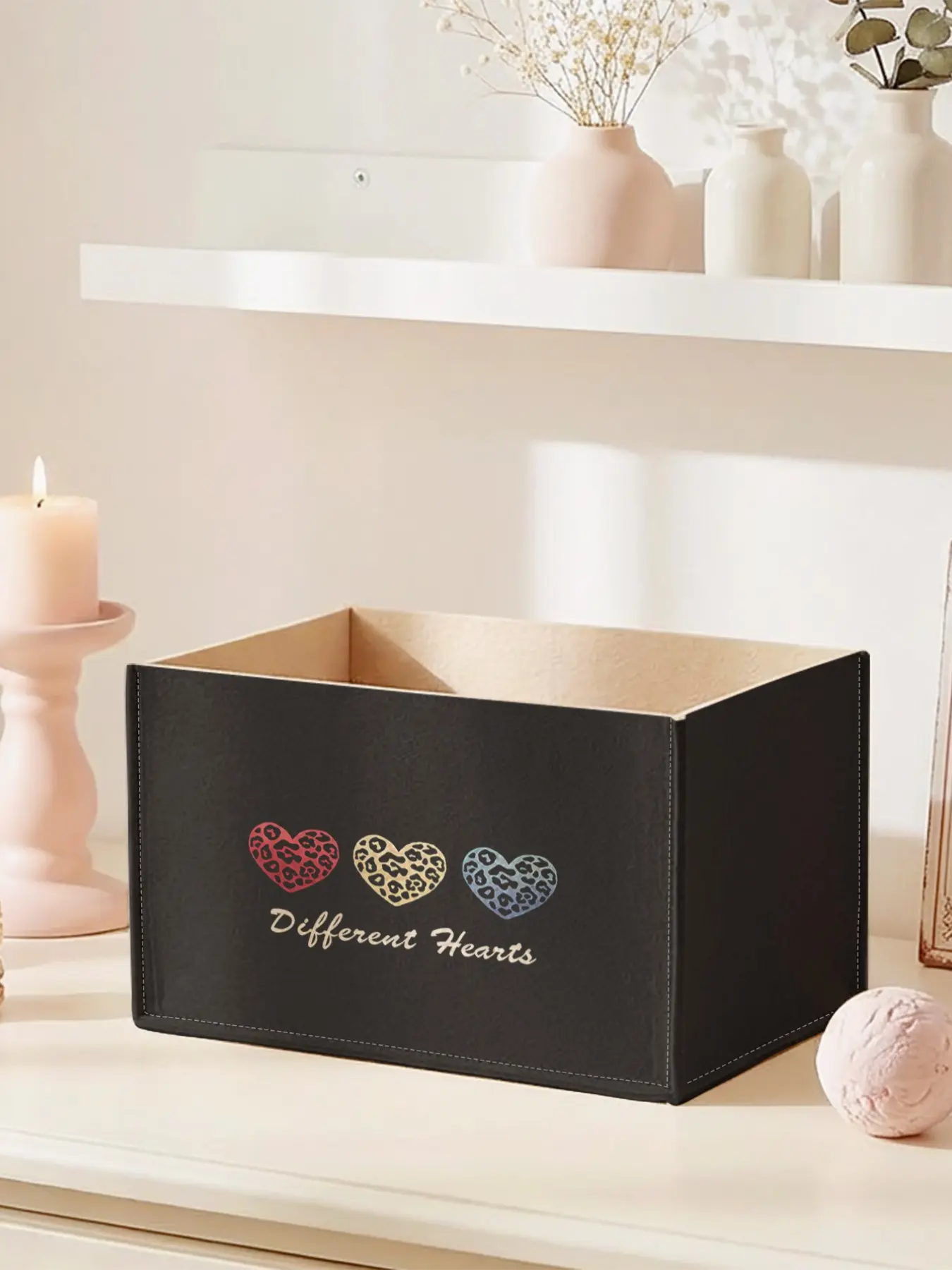 Open Storage Box with Heart Pattern, 2D Printed Desktop Organizer, Custom Design for Stationery, Miscellaneous Items, Cosmetics, Keep Desk Clutter-Free
