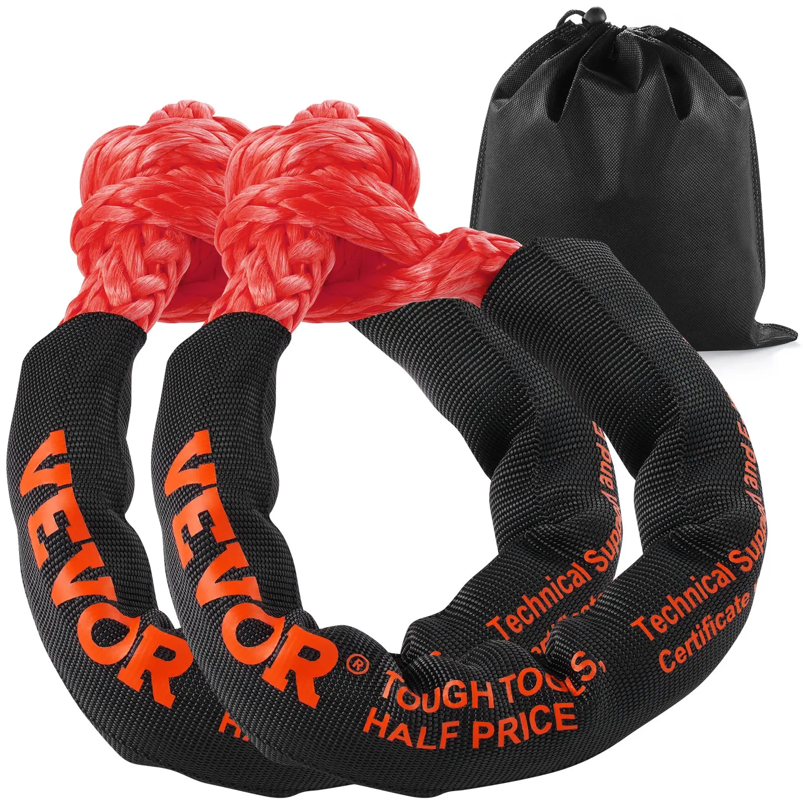 VEVOR Synthetic Soft Shackle, 1/2" x 22" (2 Pack) 44092 lbs (20 Ton) Breaking Strength Recovery Tow Shackles with Extra 2 Sleeves Storage Bag for UTV, ATV, Trucks, Jeep, Off-Road Vehicles, Red