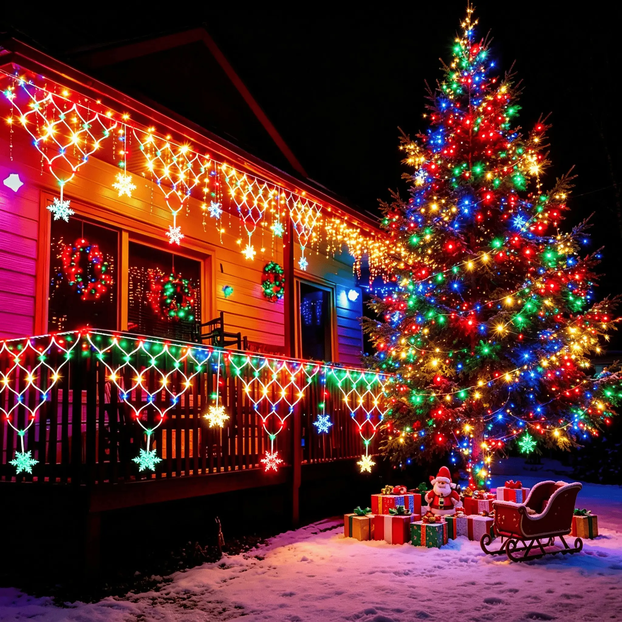 Solar Triangle Net Christmas LED String Lights, Outdoor Snowflake Decor Hanging Lamp, 8 Modes, for Bedroom, Courtyard, Porch, Balcony, Wall Decoration, Light Up Christmas Decor