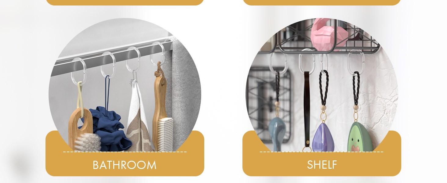 Plastic Shower Curtain Rings, Shower Curtain Hooks, 24 Pcs C Shaped Shower Hooks for Shower Curtain, Clear Shower Curtain Hooks for Bathroom