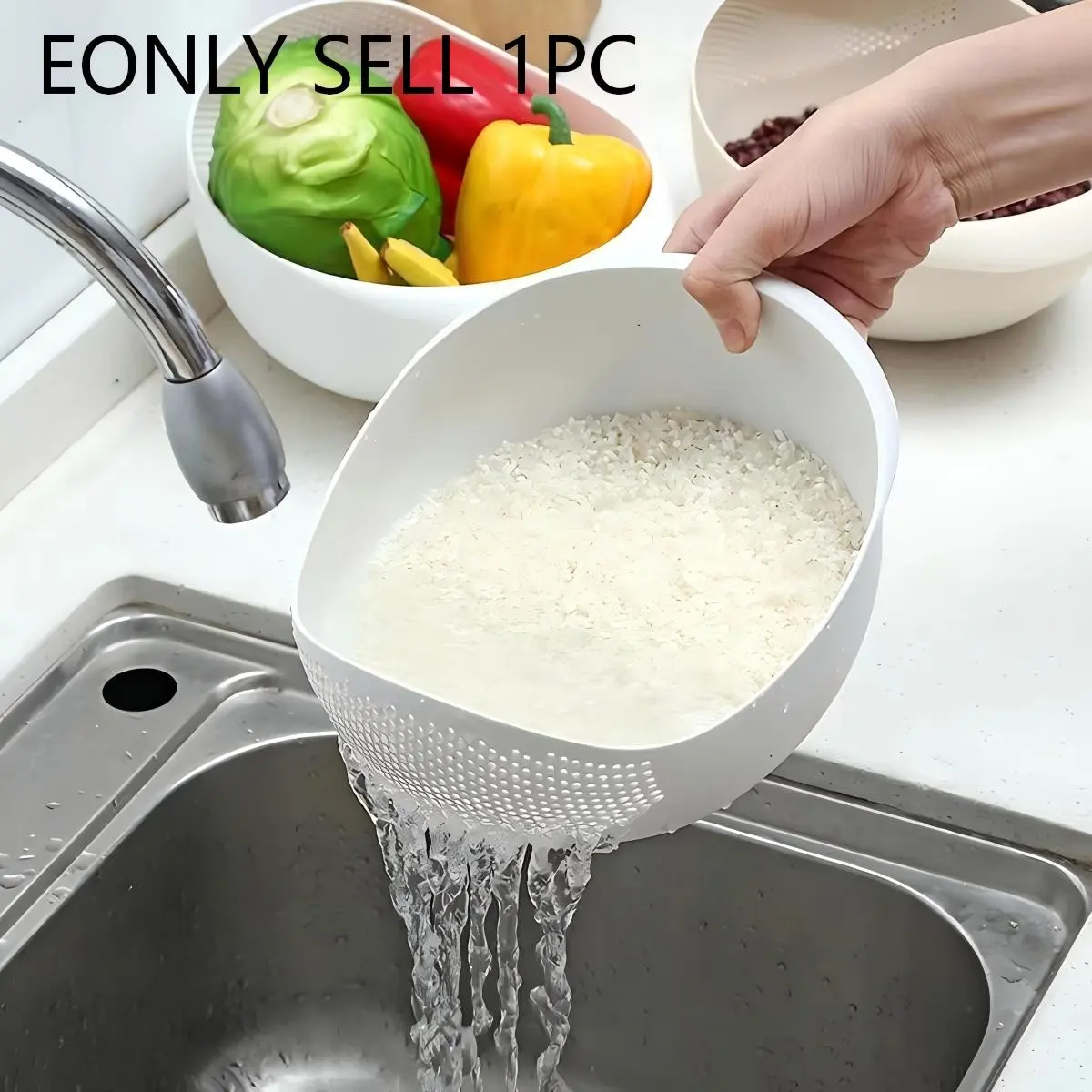 Rice Washer, Rice Colander, 1 Count Rice Washing Sieve, Vegetable Fruit Washer, Multifunctional Kitchen Strainer Bowl for Home Use, Kitchen Strainer Utensils, Kitchen Accessories, Utensils, Plastic Colander, Food Colander Kitchenware