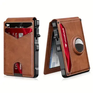Airtag-Compatible Smart Wallet for Men - RFID Blocking Aluminum Bifold Pop-Up Design with ID Window, Minimalist Credit Card Holder & Secure Button-Protected Slot - Sleek Black Gift for Him  Minimalist Wallet Multi Card Highquality Finish Travel Essentials