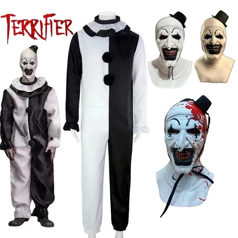 Women's Art The Clown Cosplay Costume Outfit - Terrifier 2 Jumpsuit, Hand-Painted Mask B (1 Size), Hand Wash Only, Adult Halloween Costume, One Size
