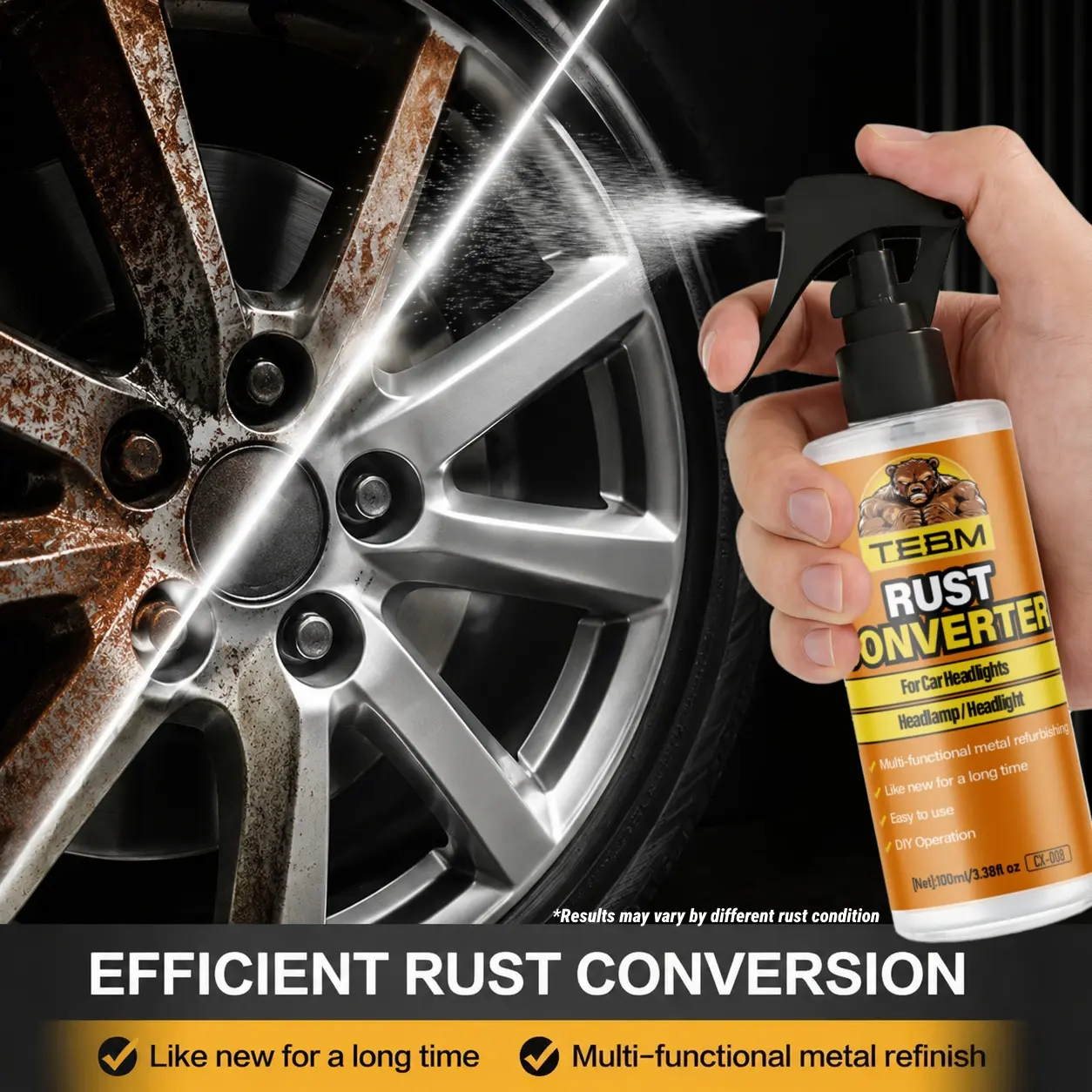 Car Rust Removal Spray/metal Rust Removal Polishing Agent Restores Metallic Luster and Is Suitable for Multiple Metals,DIY Friendly