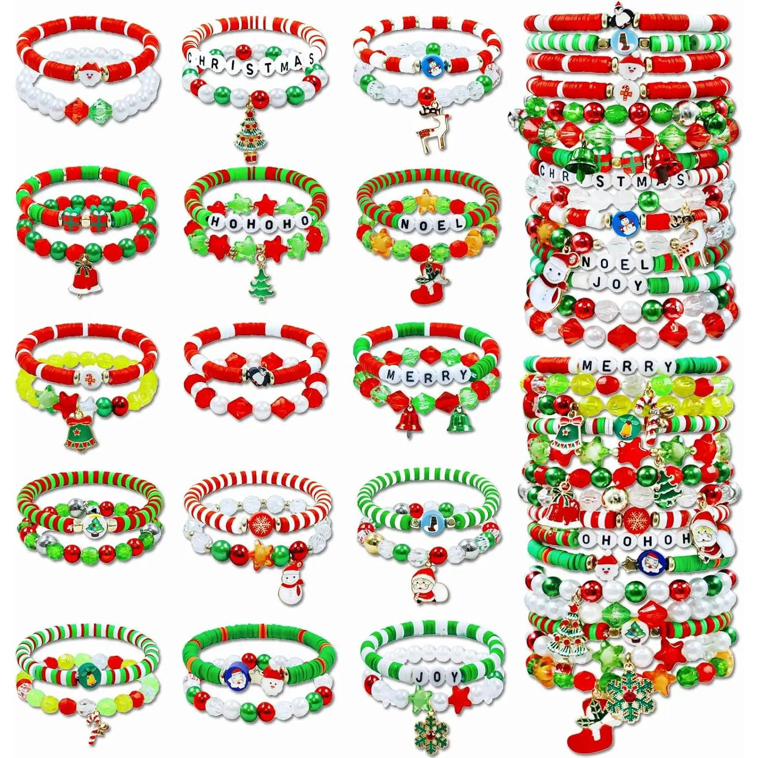30 count Christmas inJuly Bracelets Set Colorful Friendship Adjustable Clay  Beaded Bulk Women's Clay Surfer Heishi Bracelet for Women  Party Supplies