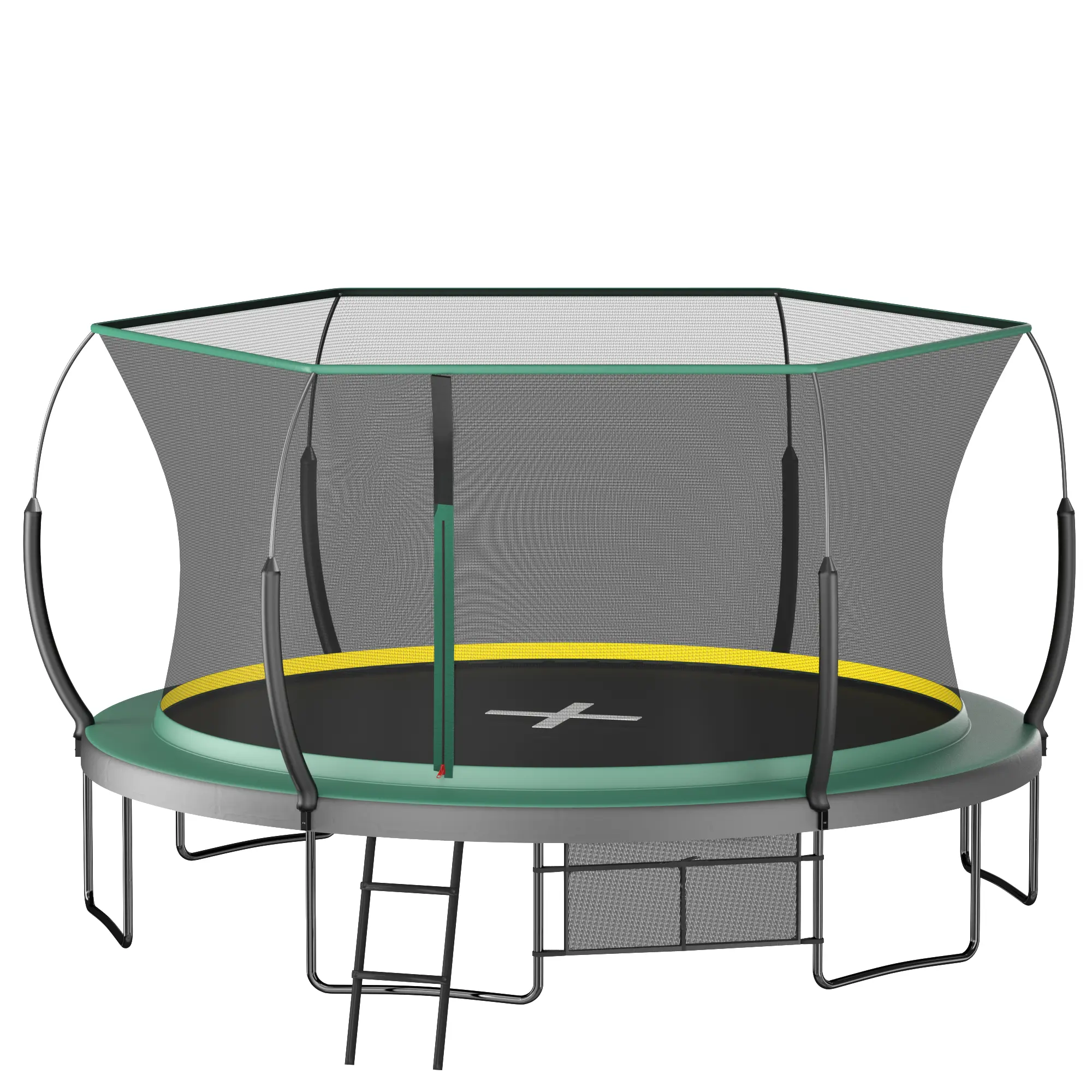 ARCH 14FT Springfree No Gap Trampoline with Bungee Cords, Outdoor Trampoline for Kids and Adults, Dark Green Steel Frame, W-Shape Legs, Enclosed Safety Net, Low Noise, Backyard Fun, 1 Pack, Dark Green Color Options, Steel Material