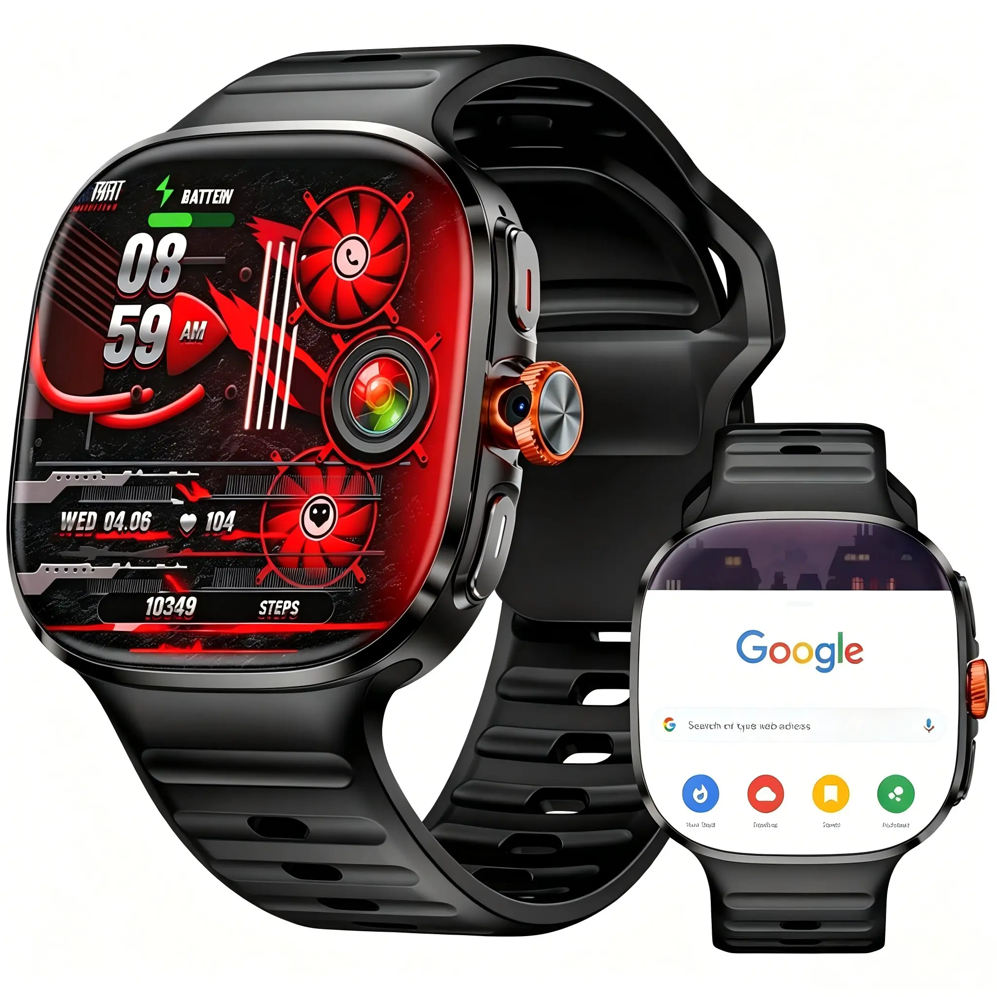 Smartwatch, 2.4-inch high-end luxury watch, card-insertable wireless calling/dialing, dual systems, multiple exercise modes, incoming call reminder and rejection, text message reminder, message reminder, various APP reminders, multi-functional display, hi