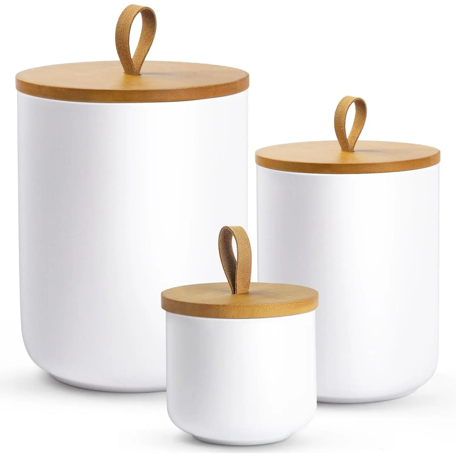 3- Ceramic Canisters Set,Airtight  Storage Jars with   for Kitchen Countertop,Flour Sugar Coffee  Pasta Cookie Container,White Decorative Pantry Organization Jars