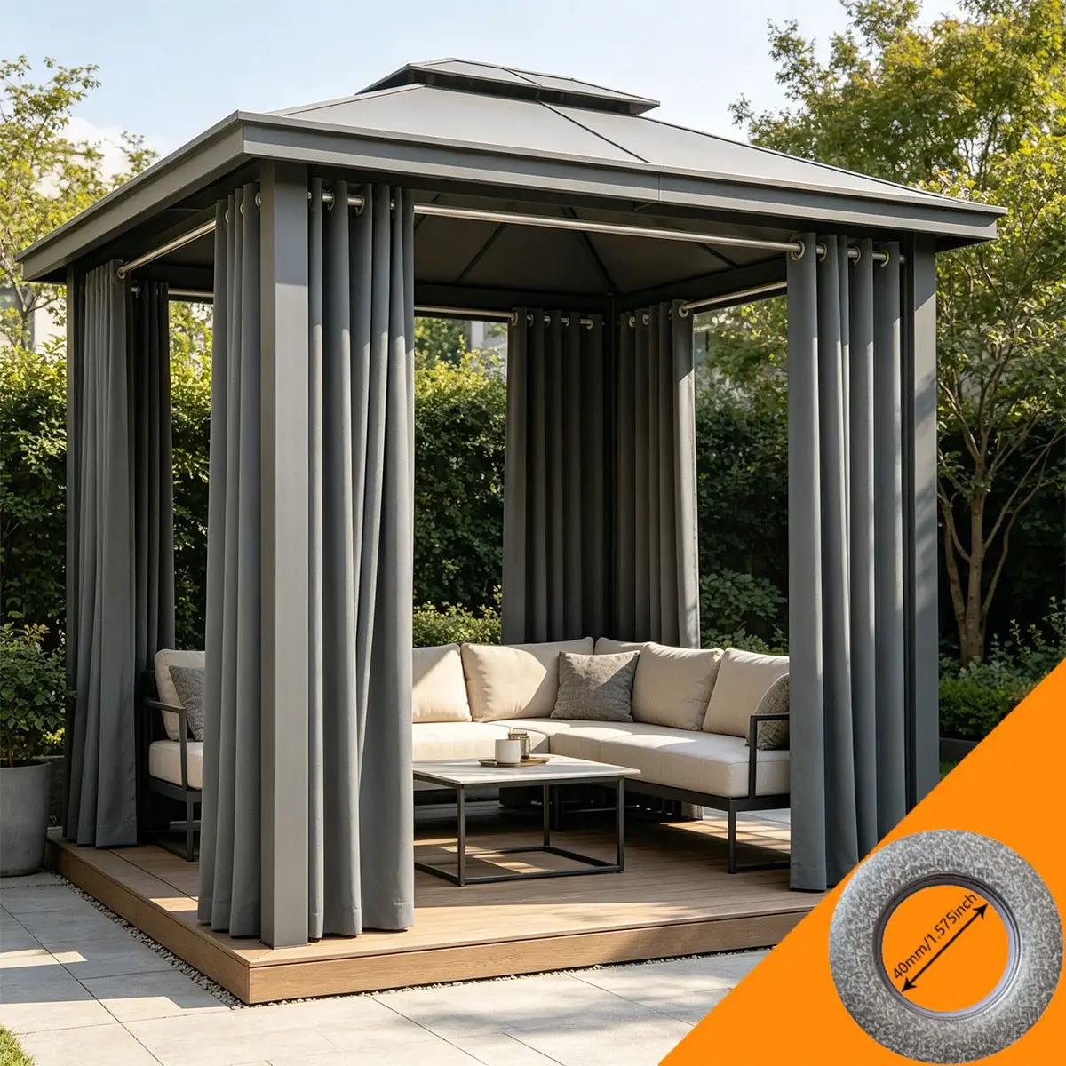 2-Pack Outdoor Patio Curtains, Polyester Curtain, Simple Durable Style, Ready Made Curtains, Easy Install Curtain, Durability, Waterproof UV-Resistant Mold-Proof Eyelet Curtains, Ideal for Gazebos and Beach Cabins