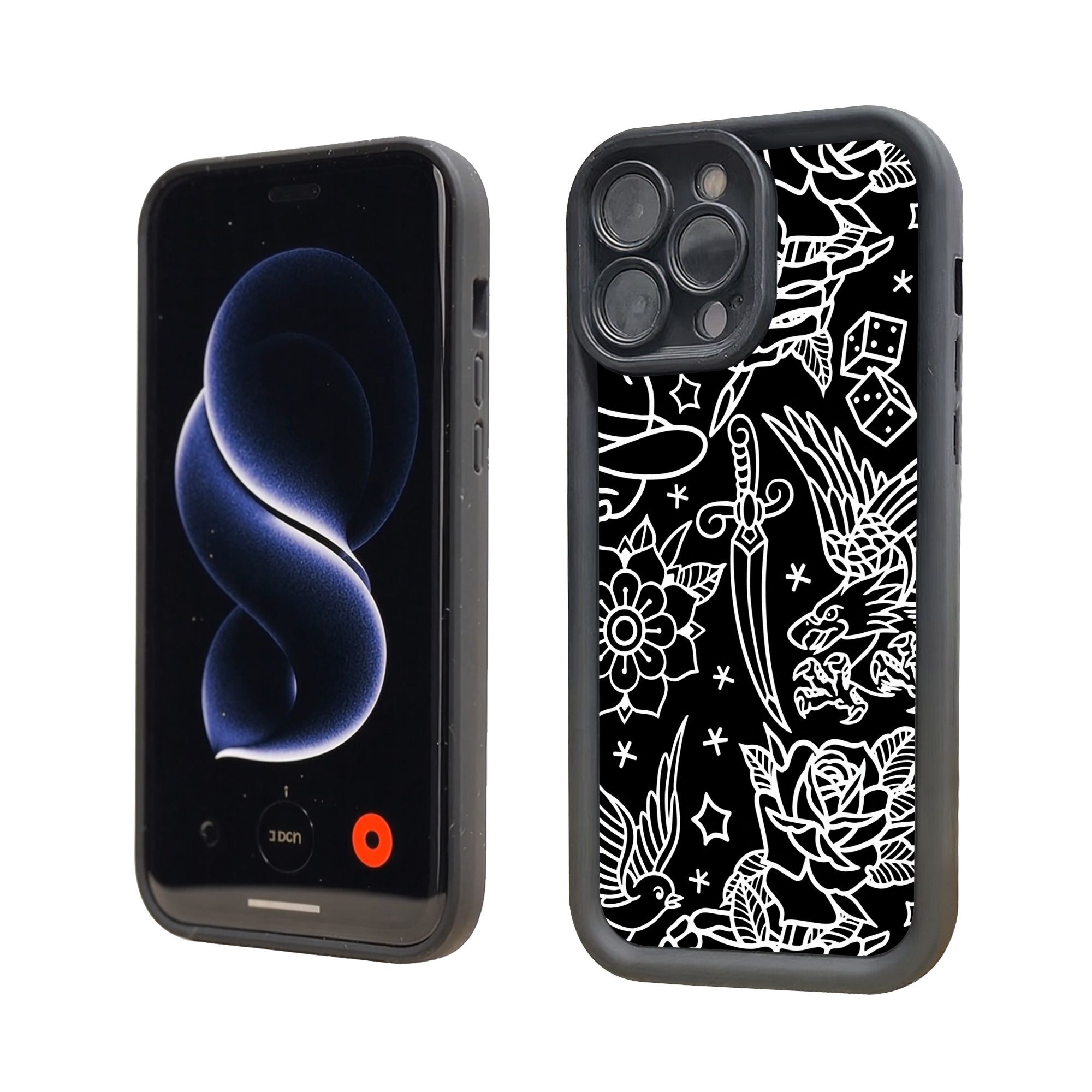 Phone Case - 1pc of American Traditional Tattoo Flash Print Phone Case Designed to Protect Against Impacts, Compatible with iPhone 17 E Air Pro ProMax iPhone16 15 14 Plus 13 12 Mini 11 X XS XR