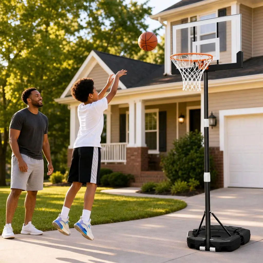 Kids Portable Basketball Hoop System - Multi-Pole, All-Weather Durable Construction, Height-Adjustable (3.5ft to 7ft) Junior Goal Stand with Fillable Base, Built-In Front Transport Wheels for Toddlers Outdoor Play