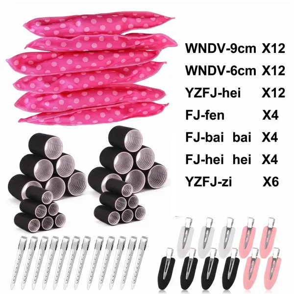 Heatless Hair Rollers Set, Velcro Hair Curlers Kit with Roller Pins, Duck Clips & Curling Rods for Volume, Bangs and DIY Hair Styling