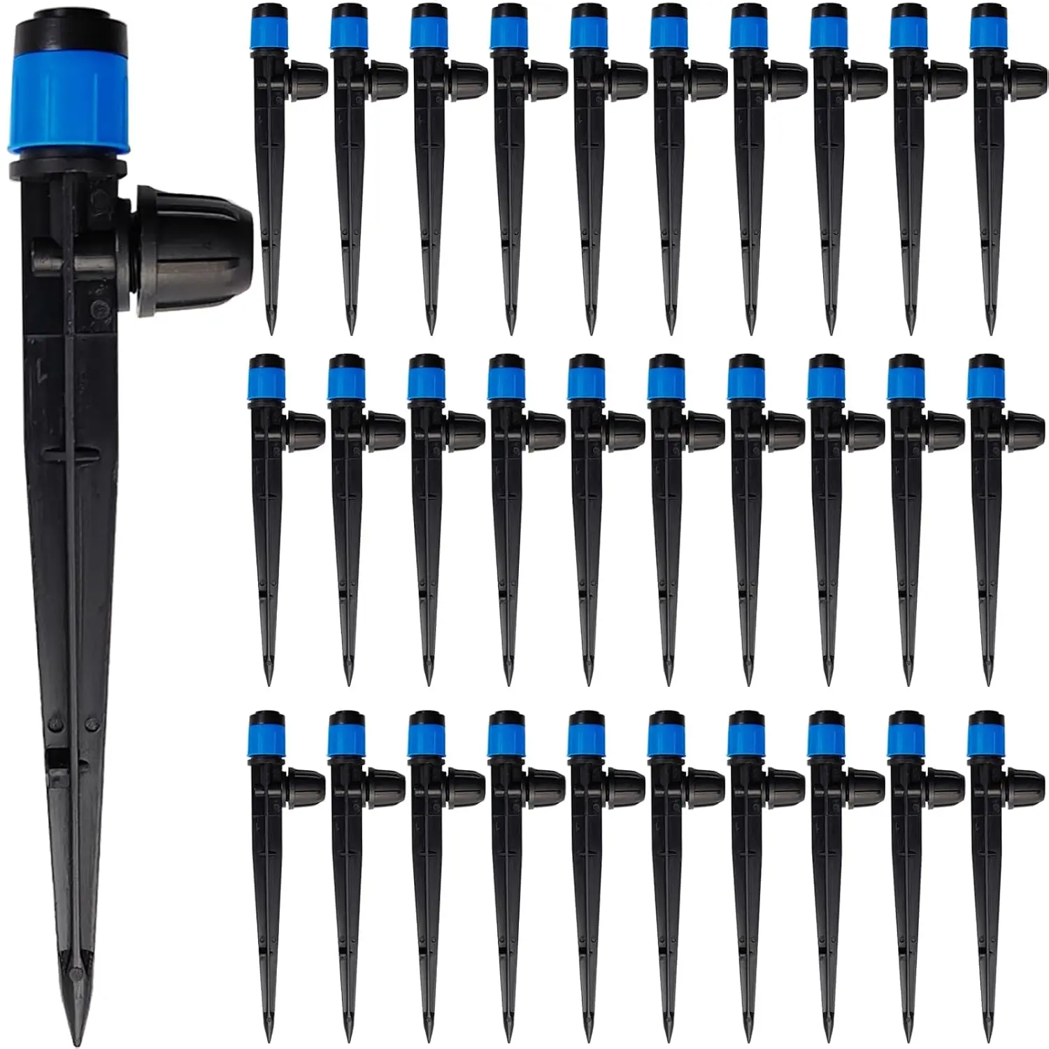 30 count Drip Irrigation Emitters with Stake, 360°Adjustable Fan Sprayer Water Flow Lock Barbed Dripper for 1/4" Drip Irrigation Tubing Garden Irrigation Sprayer for DIY Garden Irrigation System