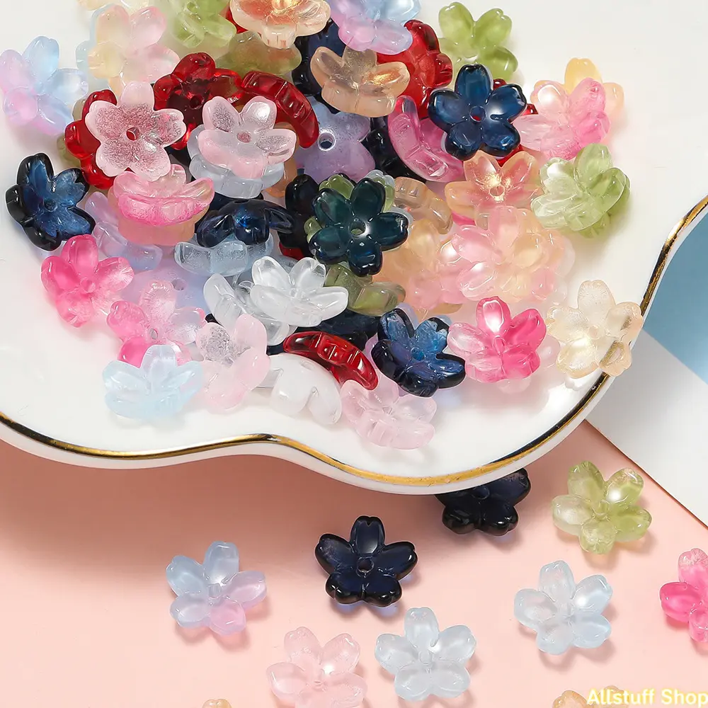 100pcs 11mm Sakura Glass Beads, Transparent Gradient Flower Cap Beads, DIY Mix Beads, DIY Jewelry Making, Necklace, Bracelet, Earrings, Hair Accessories, Diy Beading Accessories, DIY Jewelry Decoration, Decorative Beads, Craft Beads, Beads For Crafts