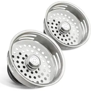 9843-2 Stainless Steel Kitchen Sink Strainer Basket Replacement for Standard Drains (3-1/2 Inch) -Universal Style Rubber Stopper (Pack of 2)Gift