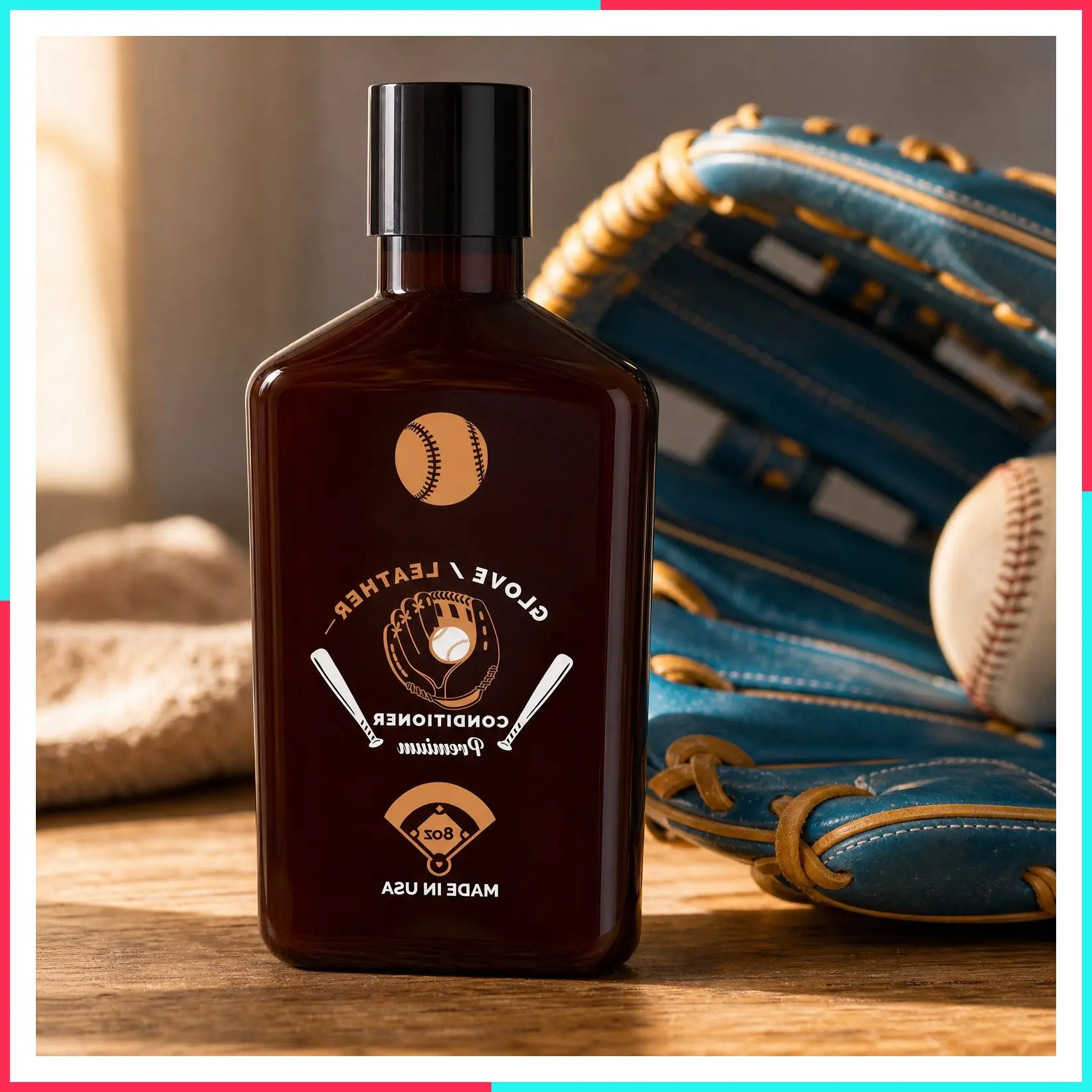 Baseball Glove Conditioner, Liquid, 8 Oz – Water-Based, Non-Darkening, No Sticky Residue – Leather Care for Mitts, Baseball & Softball Gear, Made in USA